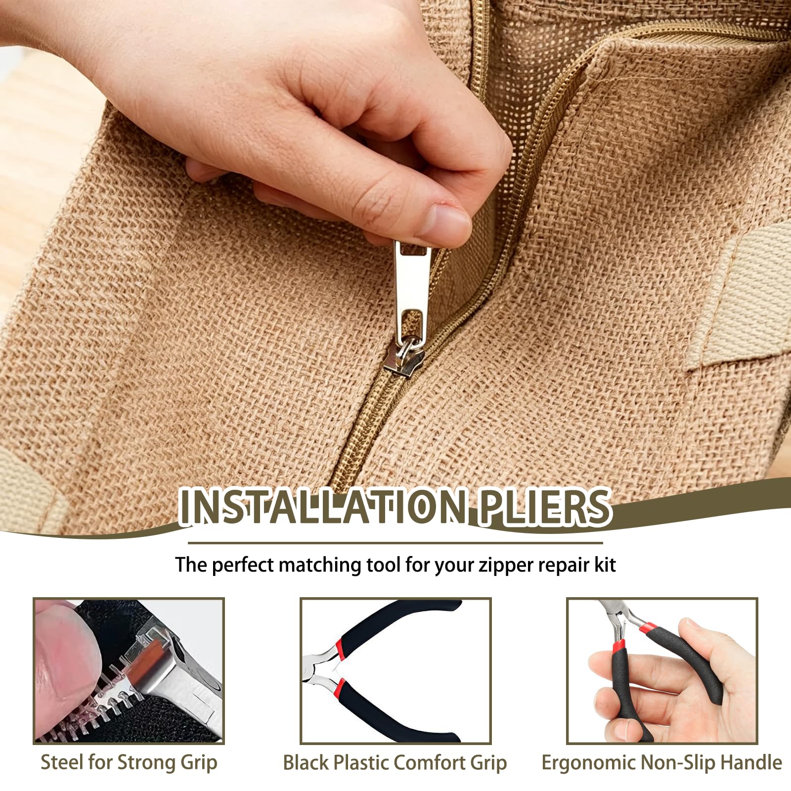 Set di riparazione per cerniere, 101 pezzi, con pinze, kit di riparazione cerniera con cursori di ricambio, per giacche, borse, zaini, bagagli, accessori di ricambio per cerniere