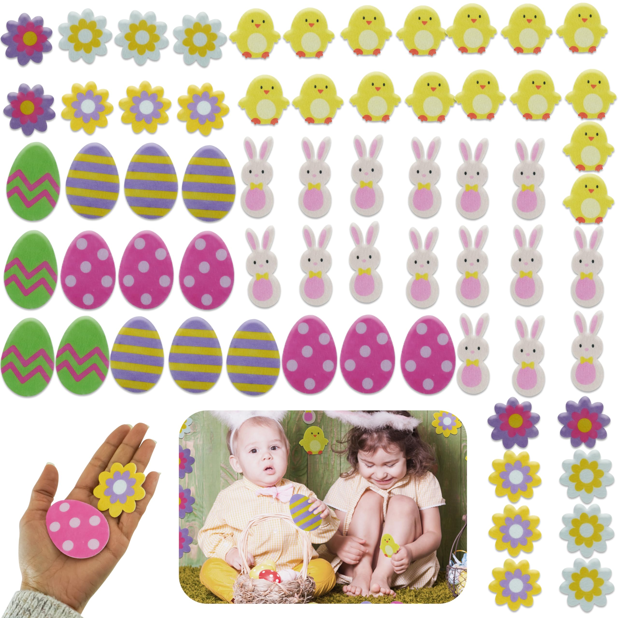Hovuk 96Pcs- Mixed Easter Sticker 96Pcs Easter Stickers For Easter Crafts Decor | Easter Decorations For Kids Easter Supplies | Easter Craft Stickers For Window Glass Cling Stickers