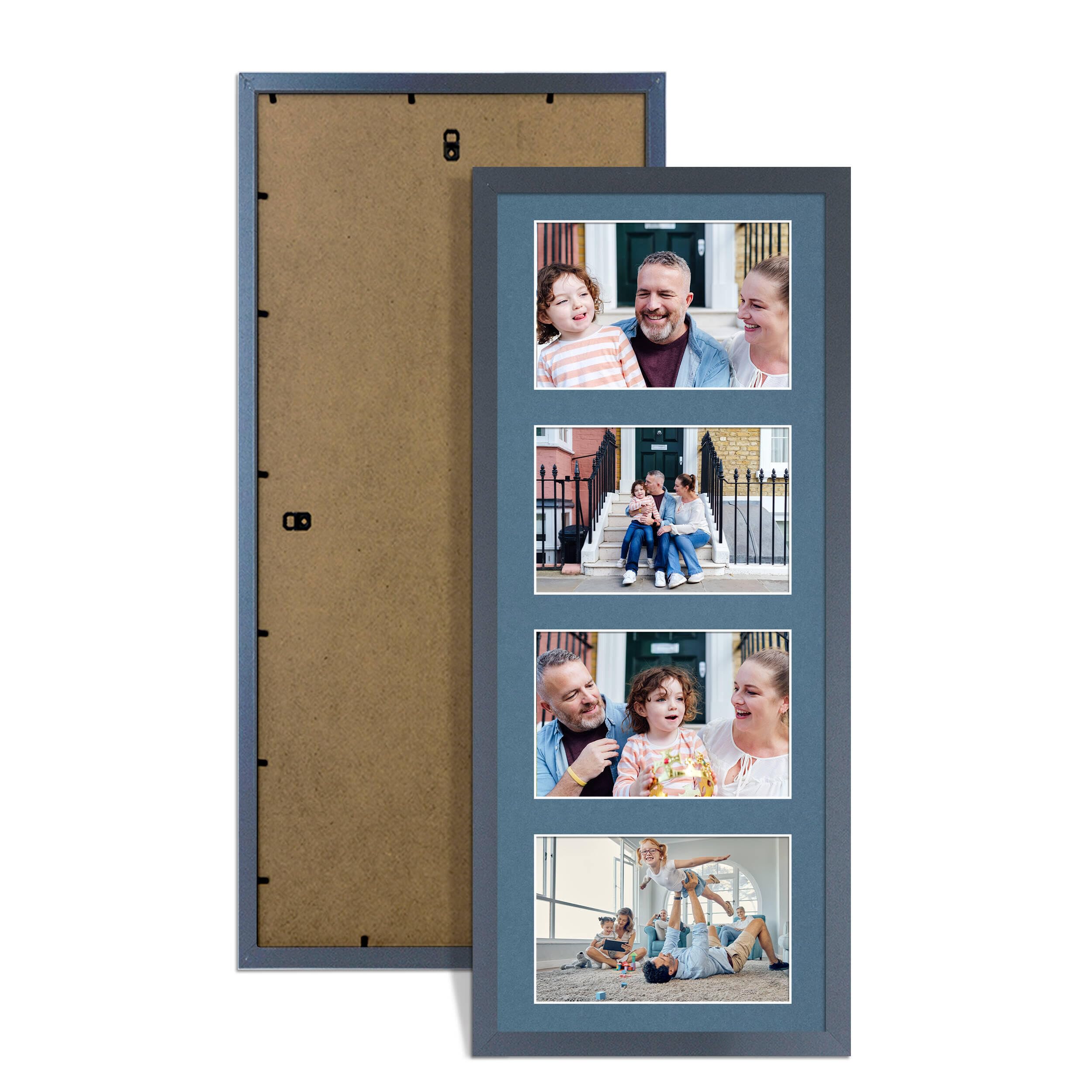Alison Kingsgate Dark Grey 50x20cm Photo frames for multiple pictures - 4 Apertures Collage Frame with Pompadour Mount - Holds (4x) 6x4 Photos - Engineered Wood & Perspex