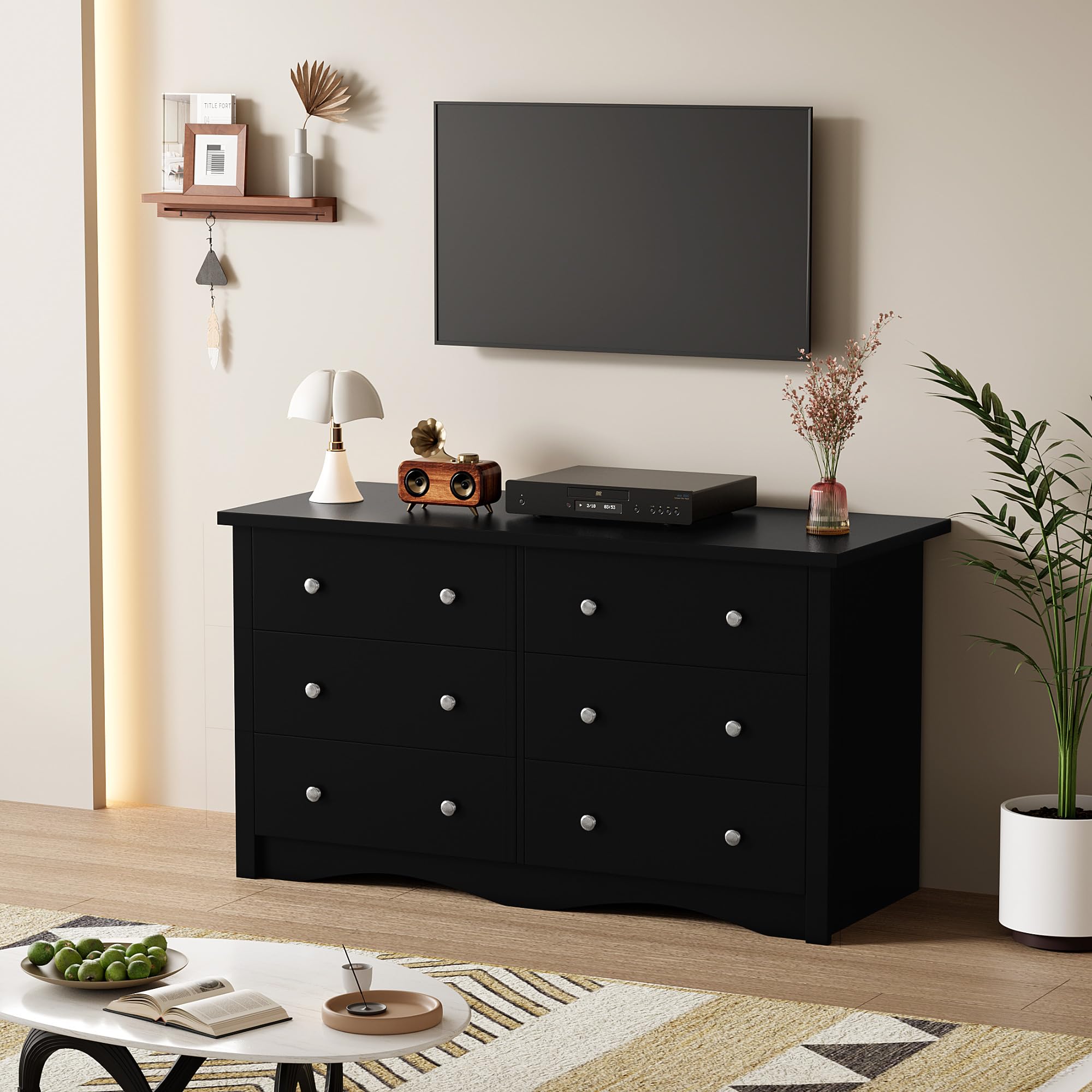 Best Black Bedroom Furniture in 2026: 5 Top Picks 3 BuynowfromShahoo Shahoo Black Dresser for Bedroom with 6 Drawers, 47.2' Wide Che — product photo