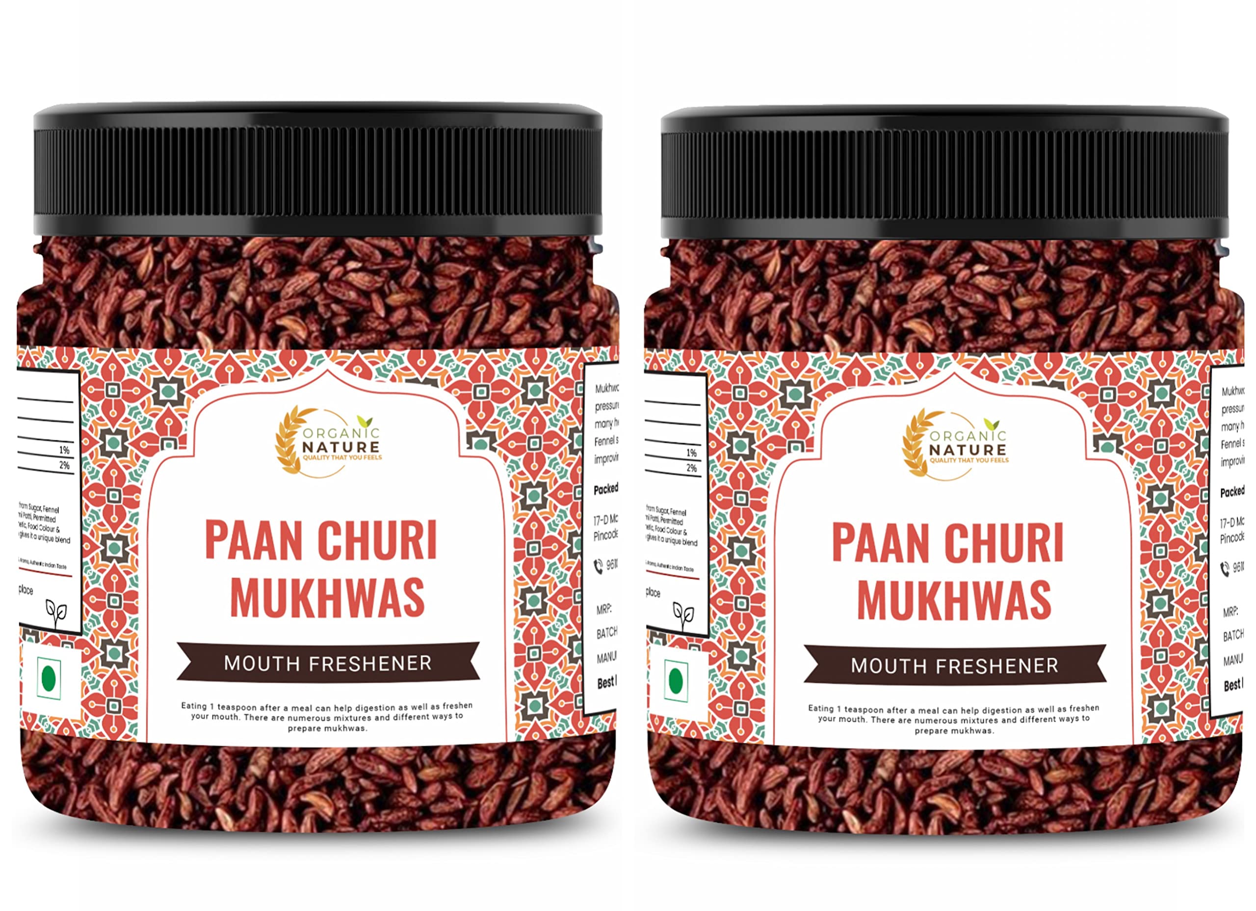 Organic Nature Homemade Paan Churi Mukhwas Mouth Freshener (Jar Pack) (600 Grams (Pack of 2 of 300 Grams))
