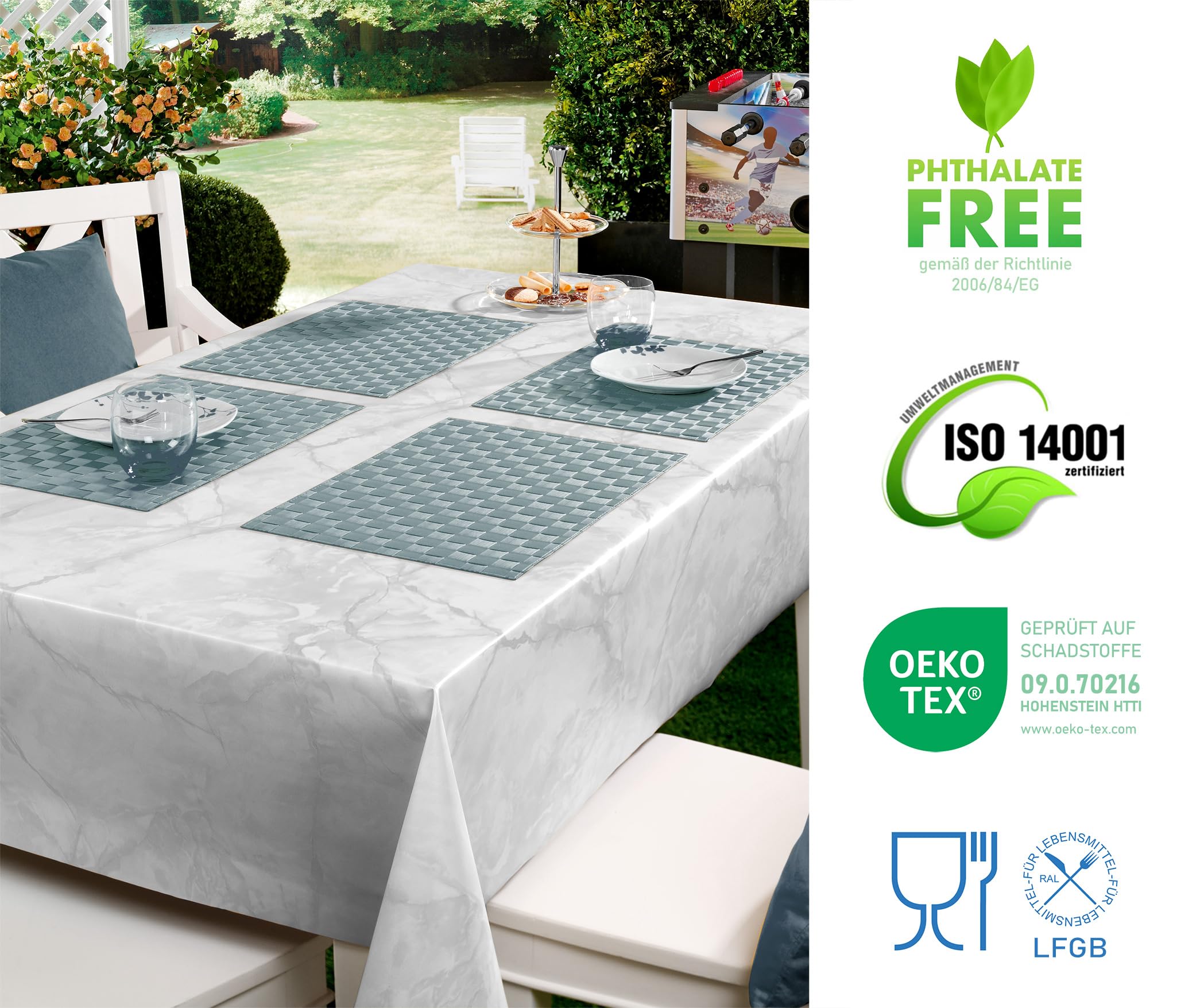 OVAL ROUND ECKIG, nappe de jardin en toile cirée, taille et motif au choix Rund 140 cm Weiß