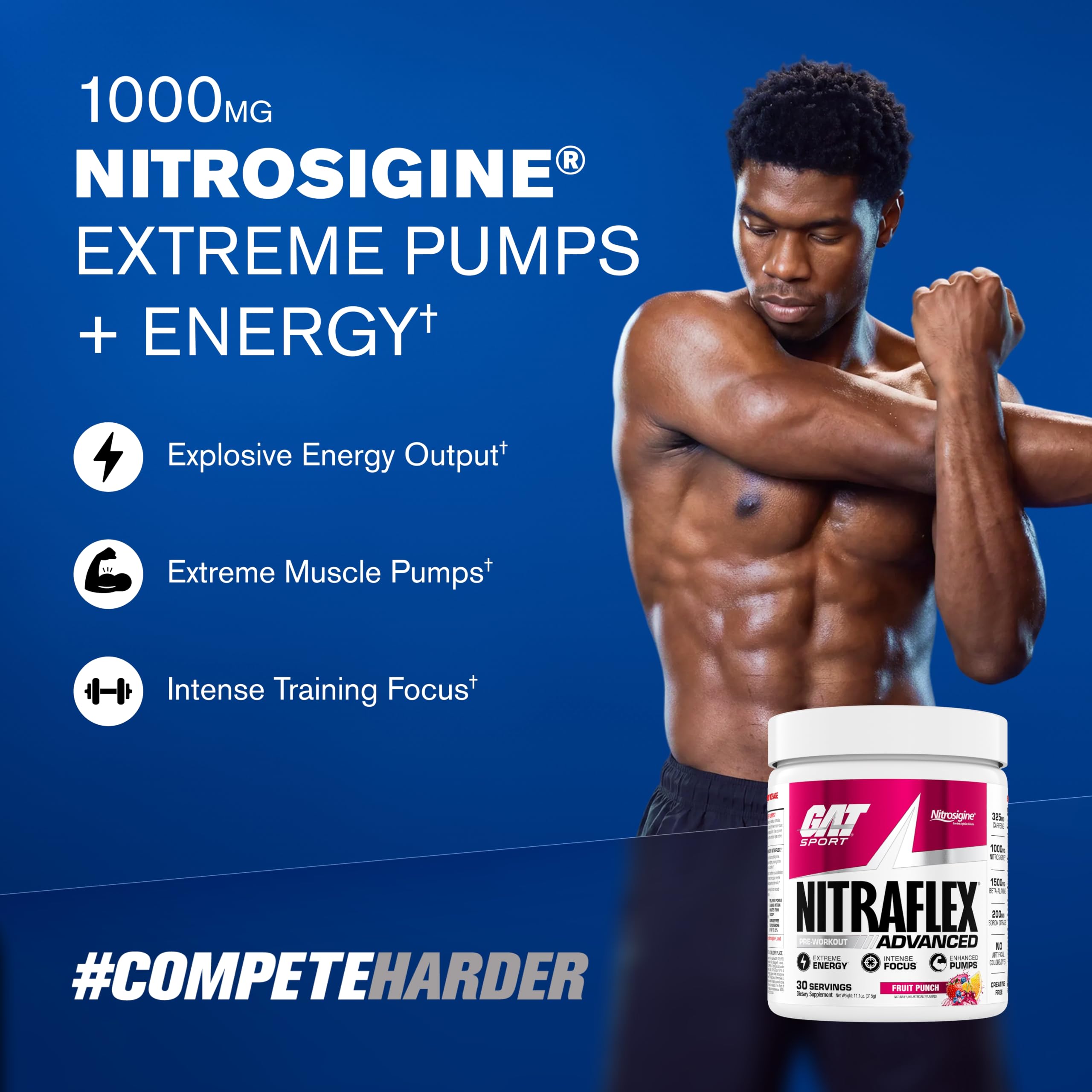 GAT SPORT NITRAFLEX Advanced, Fruit Punch, 11.1 oz (30 Servings) — Amazon image 2