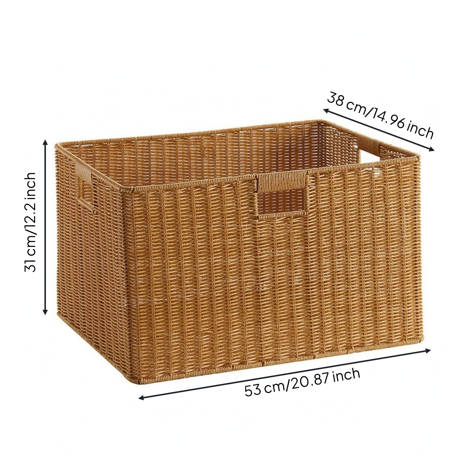 Cesta Ratán Sintético sin Montaje Cesto Almacenaje con BOR Reforzado Resistente para Dormitorio, Mudanzas, Café Claro, 53x38x31cm