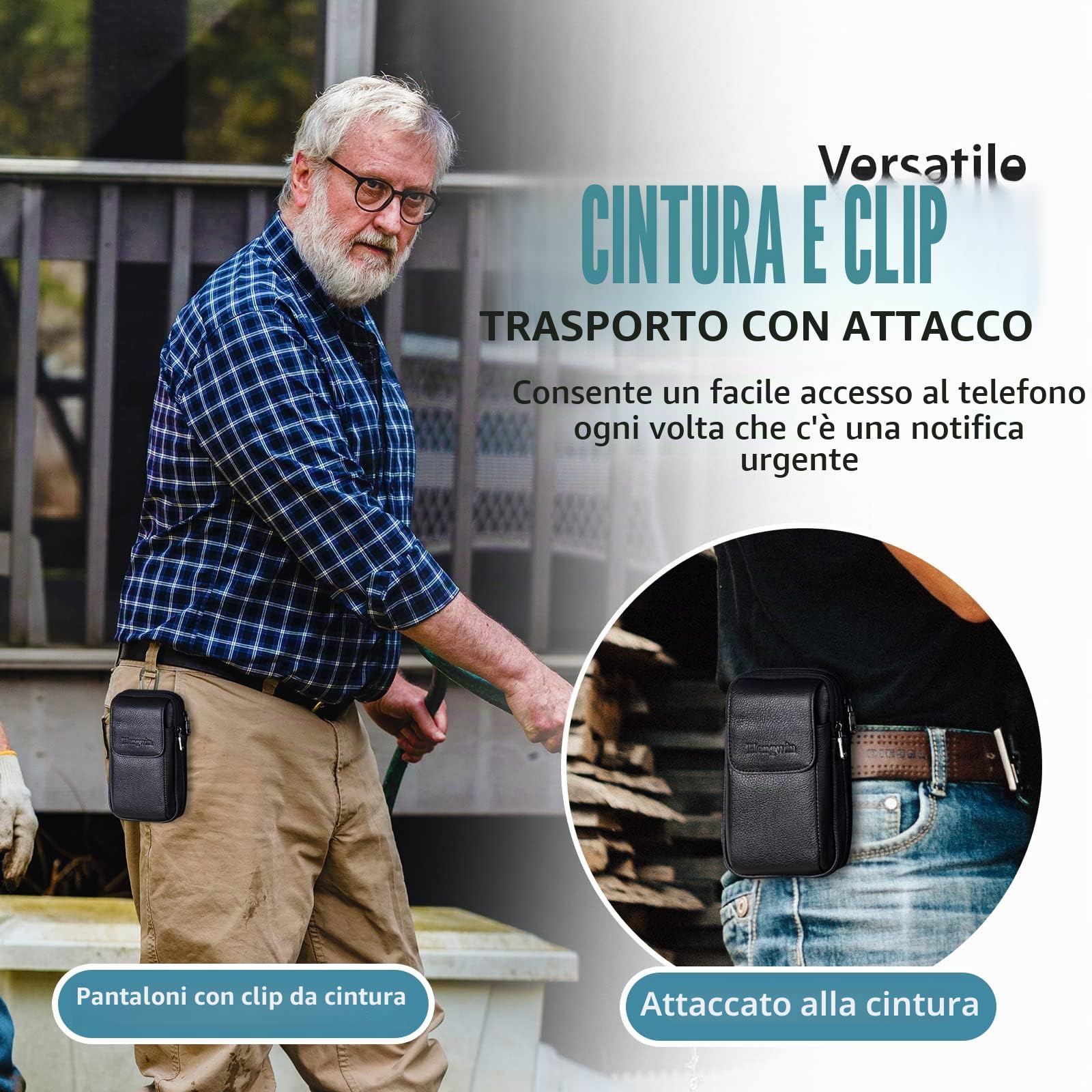 Borsa a Tracolla per Telefono Cellulare con Cinturino, Marsupio per Uomo, Porta Smartphone in Vera Pelle, Borsellino Portafoglio da Viaggio, Piccolo Marsupio con Chiave per Carta Fionda