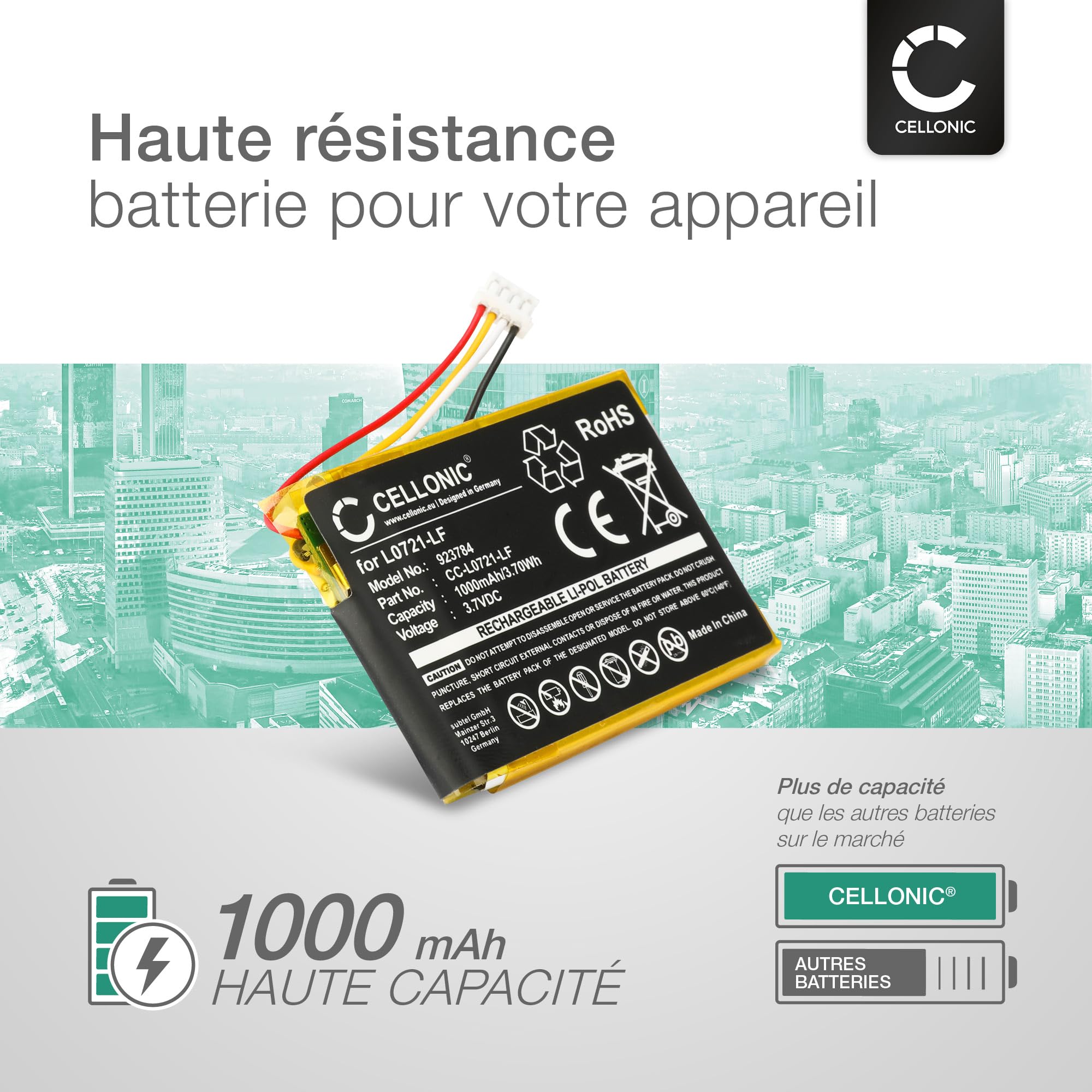 Batterie De Remplacement Pour Enceinte JBL Clip 3 - 3.7V 1000mAh, Compatible L0721-LF, 3SAND