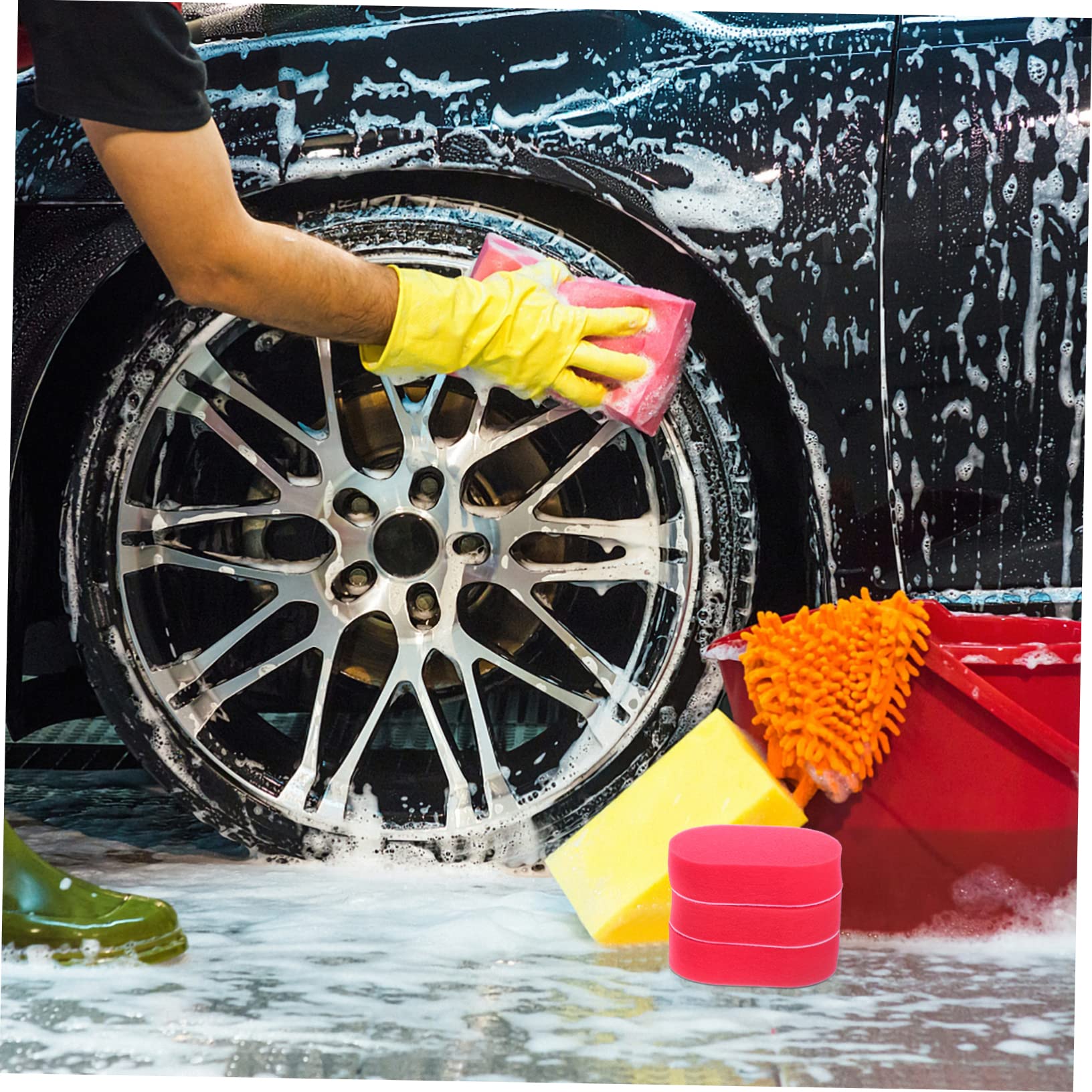 MAGICLULU 3 Sätze Autowaschschaumbürste Autopflegebürste Wachsapplikatorpad Auto-wachs- -Pads Auto-detailpinsel Für Reifenpflege Auto Wachs Polieren Schwamm 5 Stück * 3