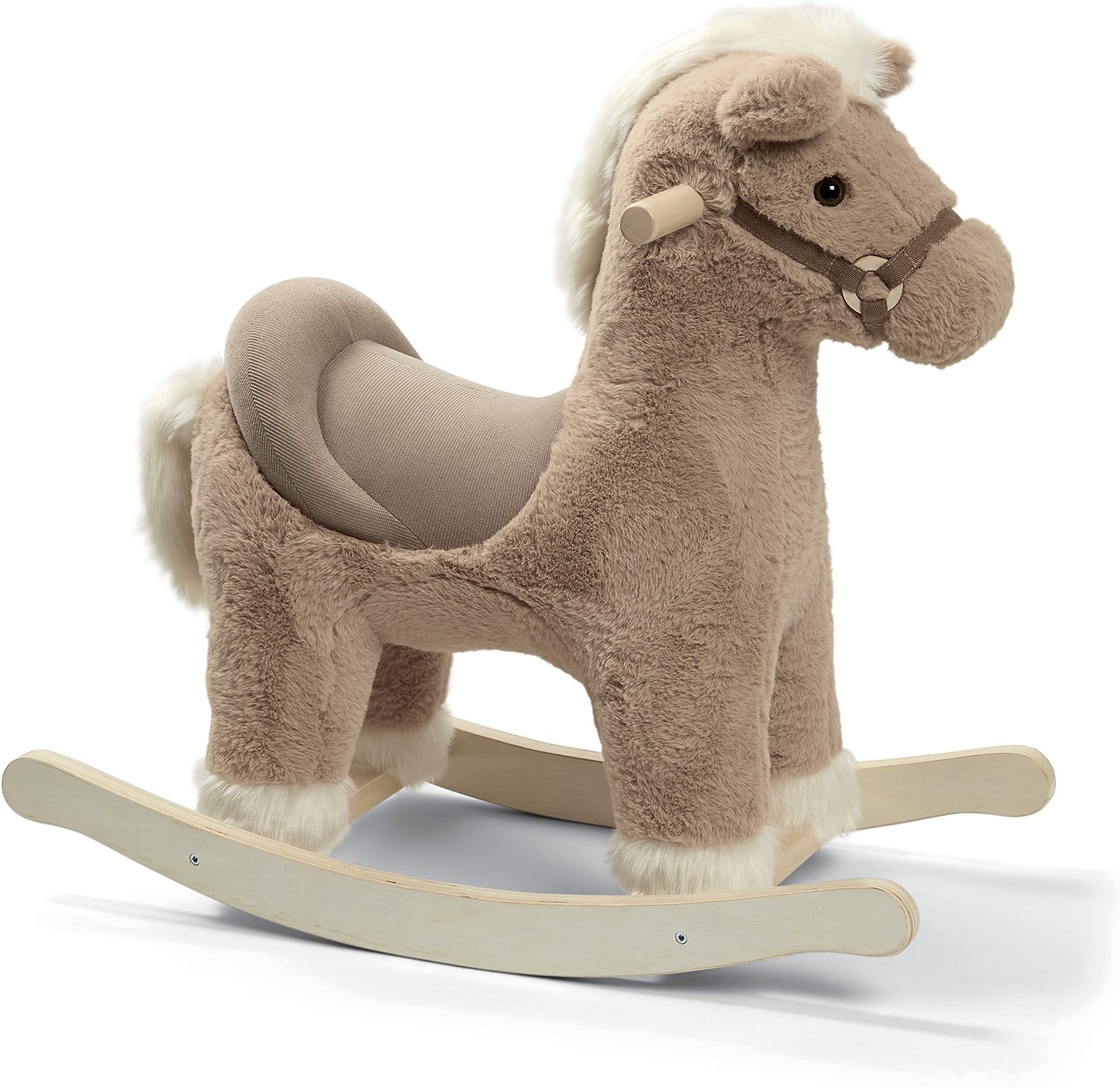 Rocking Horse, Plush Grey Rocking Horse Toy with Solid Wooden Base and Raised Seat, Nursery Staple, Grey Bugsy