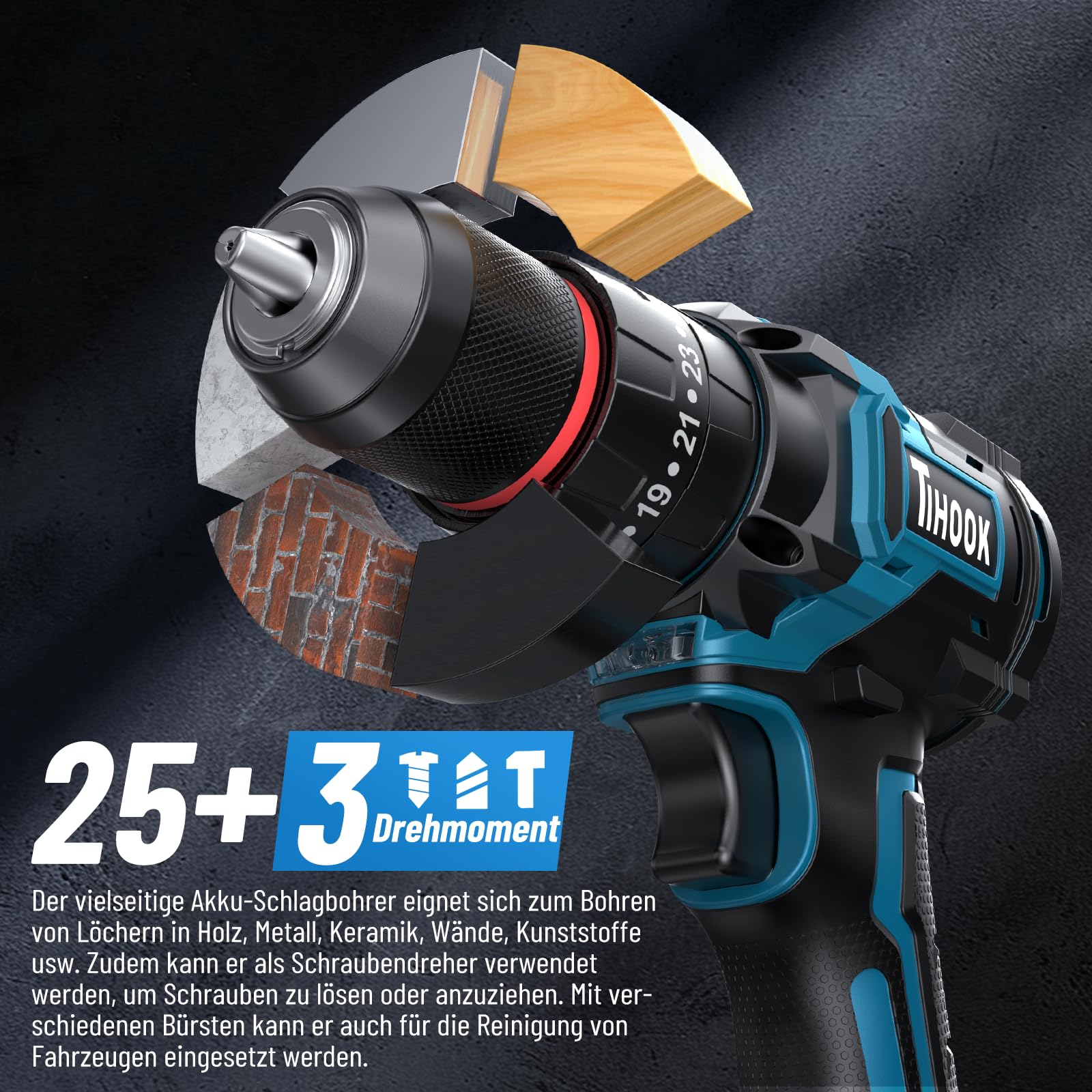 Zestaw wkrętaków udarowych 18 V do Ma-KITA 90 Nm, akumulatorowa wkrętarka bezszczotkowa, 25 + 3 poziomy, uchwyt wiertarski 10 mm, 2 biegi, światło LED, wiertarka