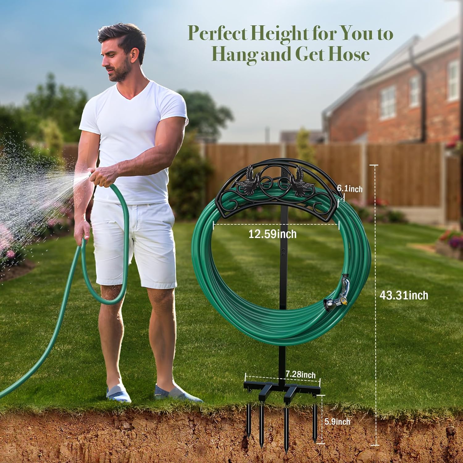 Garden Hose Holder Detachable, Heavy Duty Metal Water Hose Hanger Freestanding Hose Organizer Hose Holders for Outside (Black)