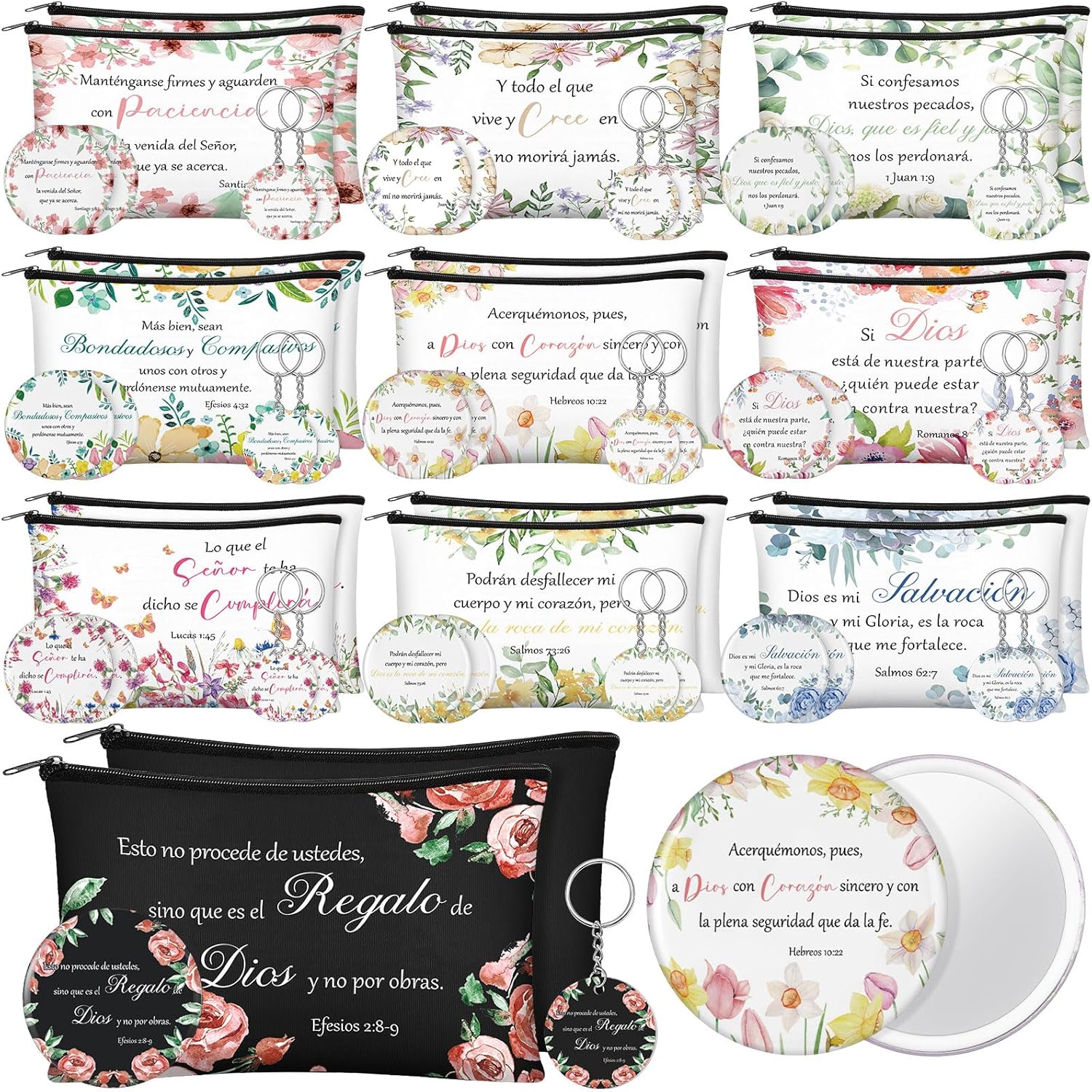 60 Pcs Christian Gifts for Women Religious Gifts Include 20 Canvas Makeup Bags 20 Bible Verse Mini Mirror 20 Inspirational Bible Keychains Church Favors for Women Mother Sister(Stylish)