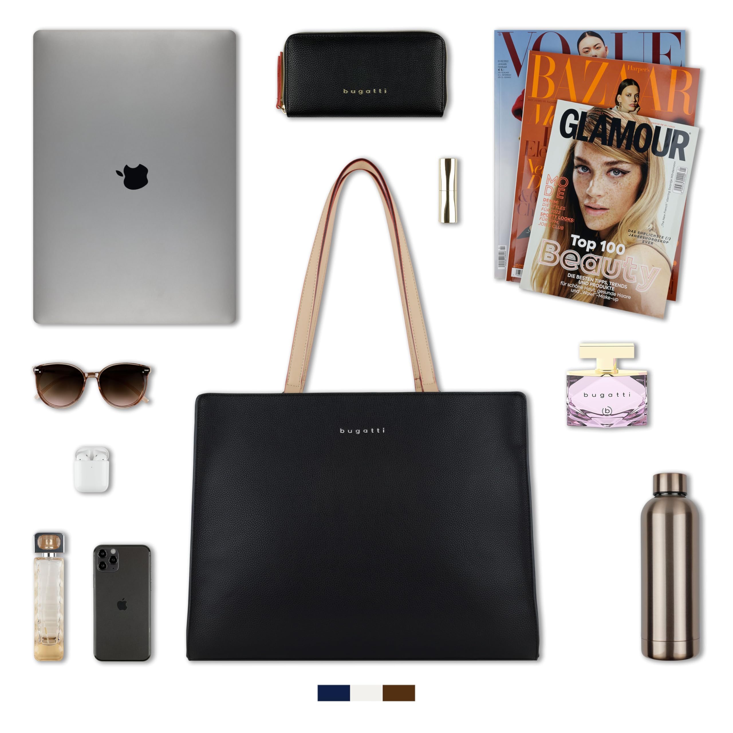 bugatti Ella Business System Bag - elegante Aktentasche mit 13-Zoll-Laptopfach in Schwarz