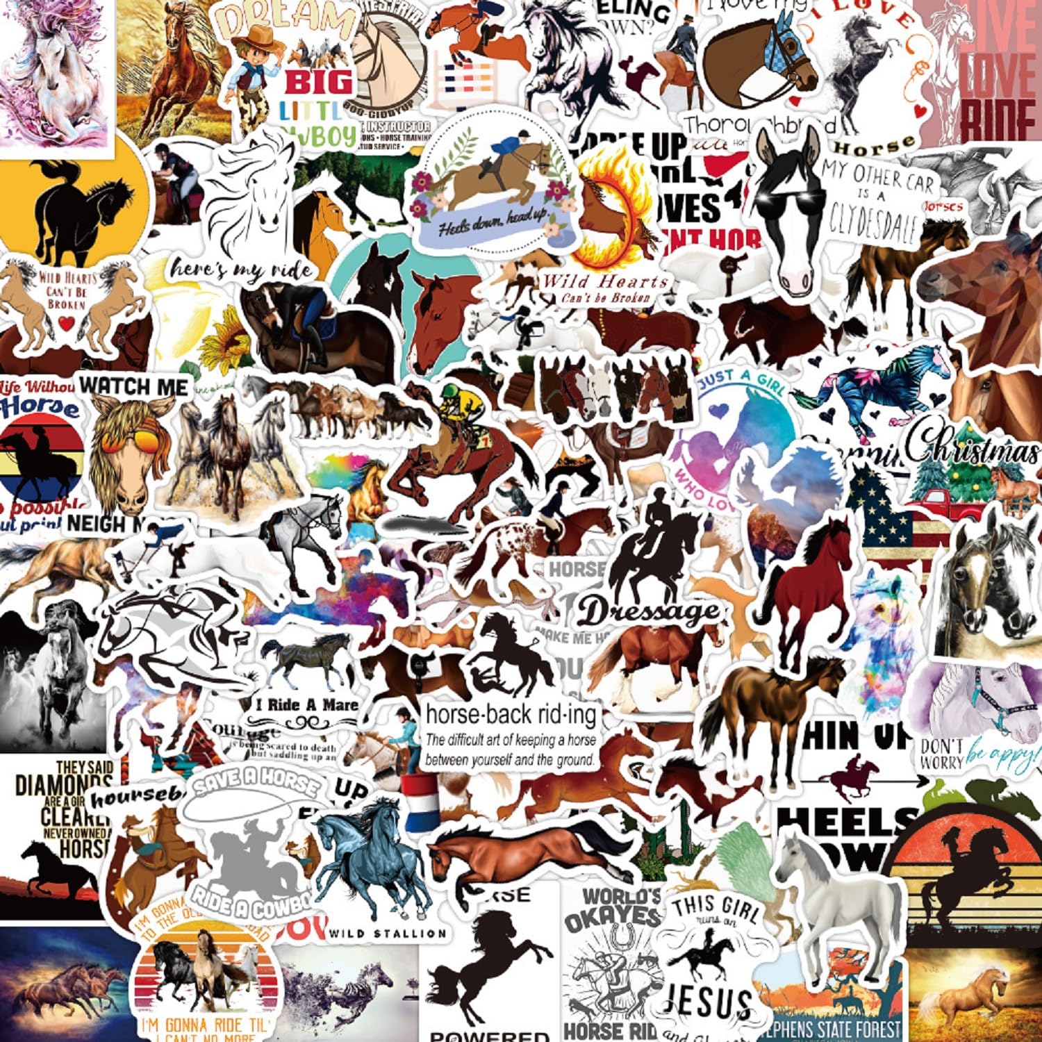 Horseback Riding Stickers 100pcs Equestrian Stickers, Waterproof Graffiti Stickers for Laptop Phone Water Bottle Journaling Scrapbooking Notebook DIY Craft Vinyl Decals (Horse Riding)