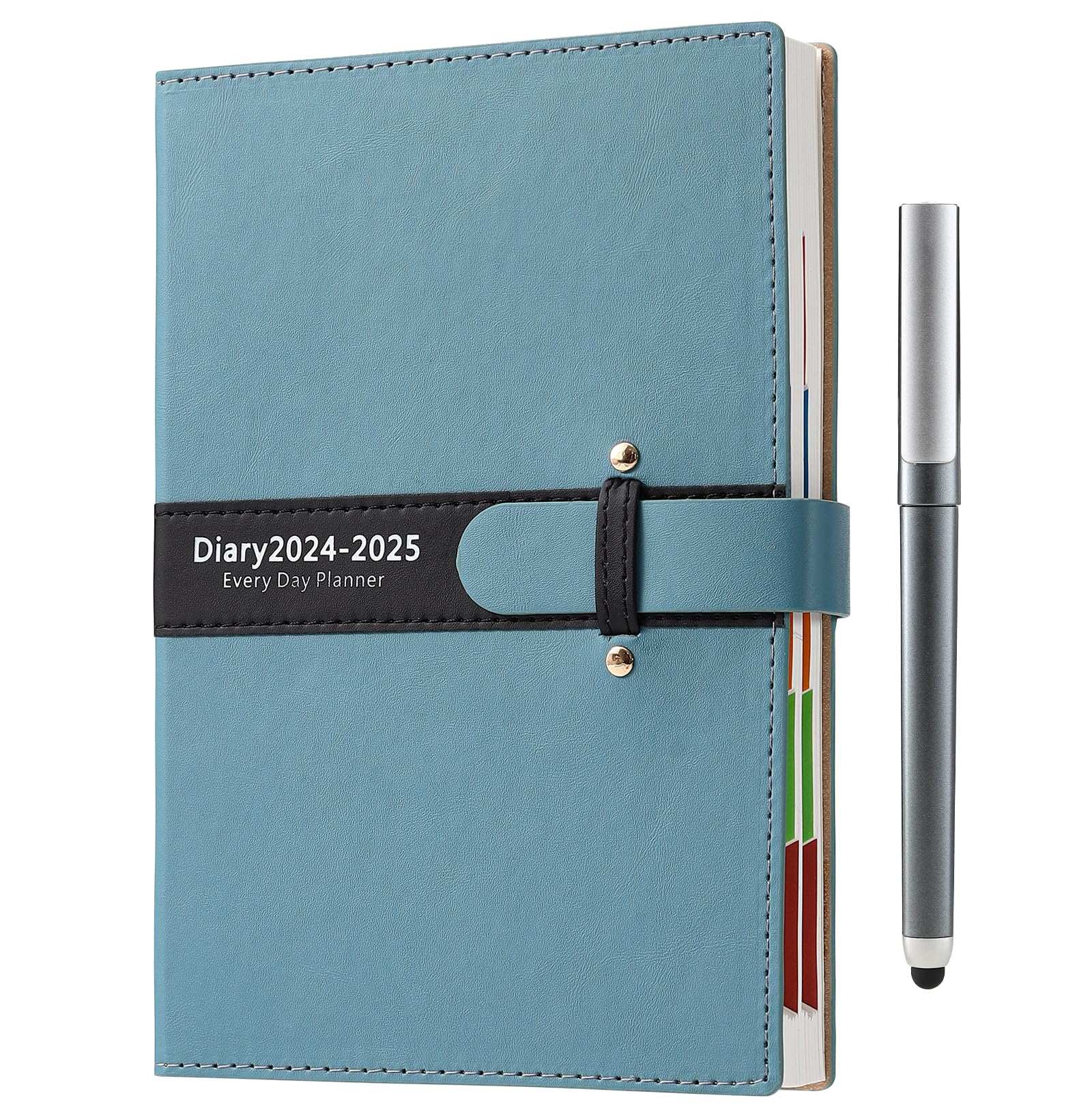 Agenda 2024-2025, tamaño A5, día por página, agenda académica de julio de 2024 a junio de 2025, organizador de tapa dura con planificador por hora, agenda diaria y mensual con bolígrafo, pestaña