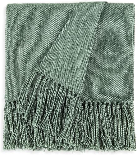 CozeCube Manta verde salvia para sofá, manta bohemia con borlas de flecos, manta ligera de otoño para cama, sala de estar al aire libre, regalo,