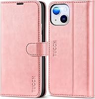 Vista 13 de TUCCH Funda tipo cartera para iPhone 13 Mini, carcasa interior de TPU a prueba de golpes, piel sintética, bloqueo RFID, soporte para tarjeta