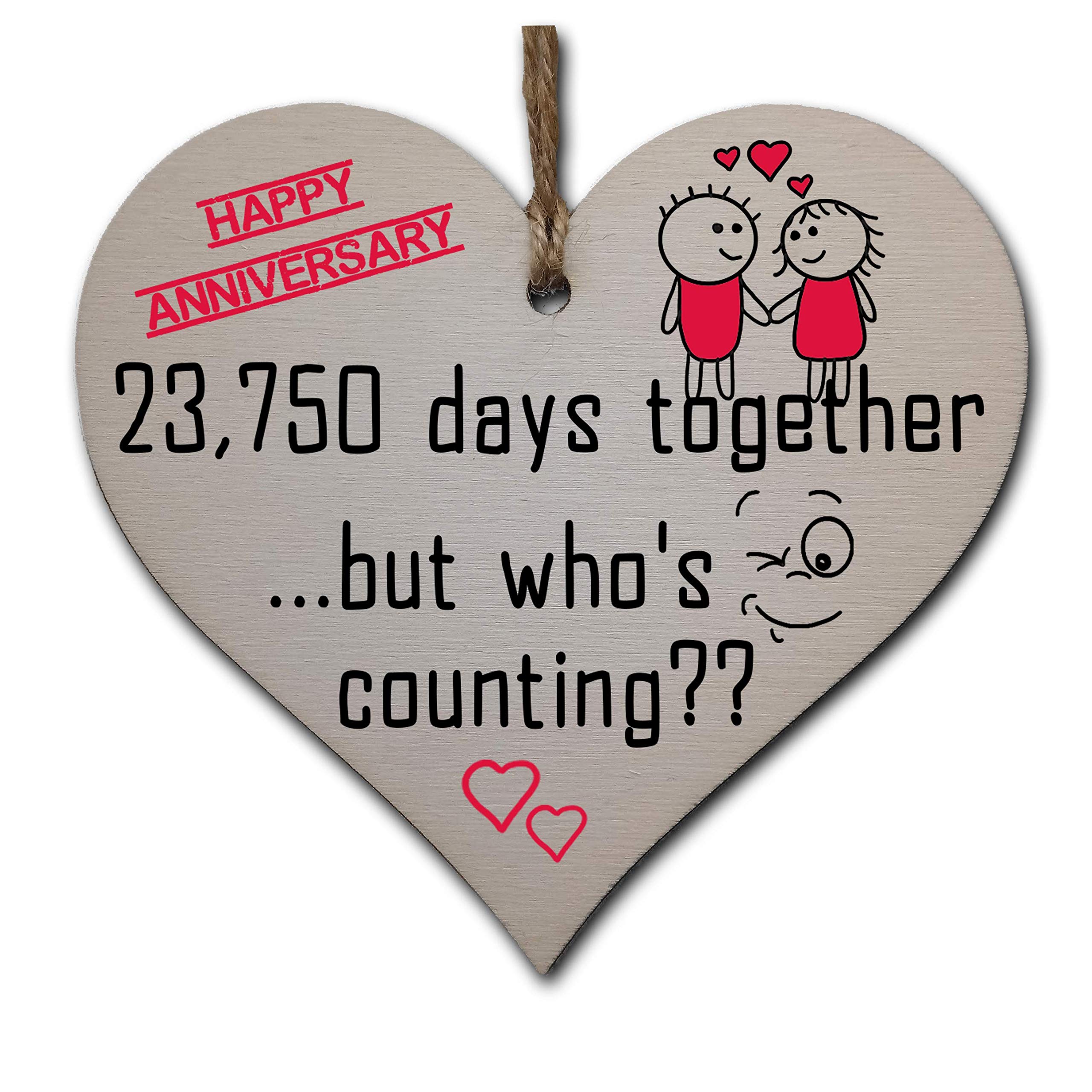 Handmade Wooden Hanging Heart Plaque Gift to Celebrate 65th Wedding Anniversary