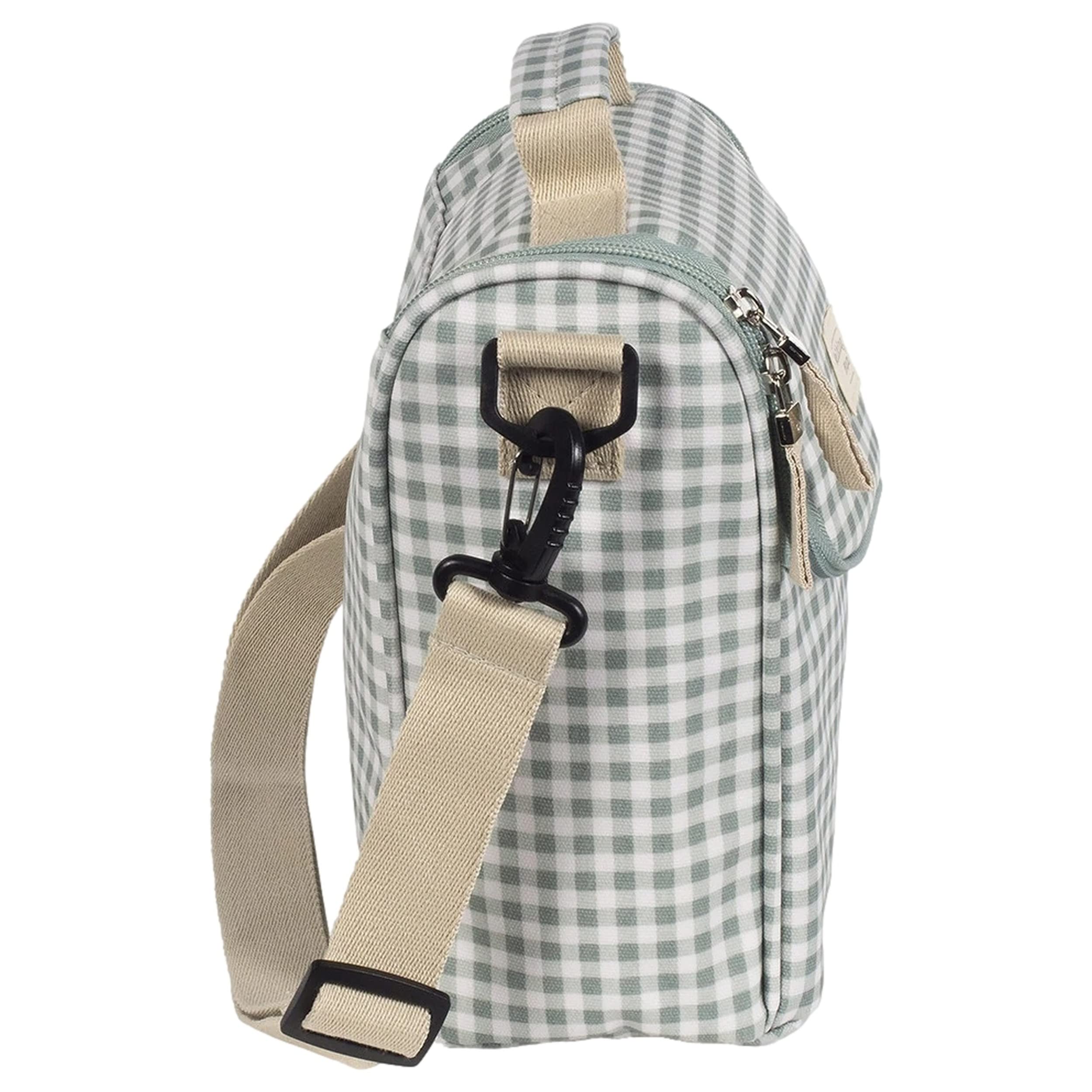 Walking Mum Sac Isotherme pour Aliments pour bébé I Love Vichy Grande capacité Design Polyvalent avec poignée Courte et bandoulière Vert Dimensions 26 x 23 x 12 cm