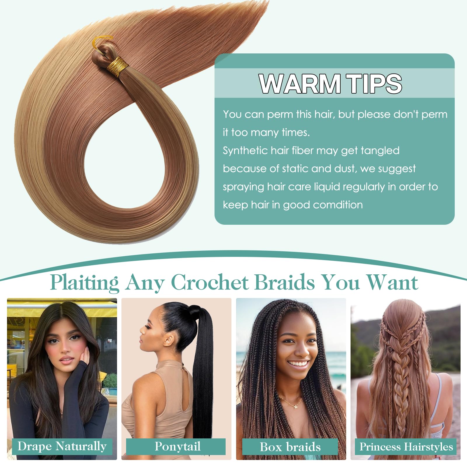 Locescsoc 28 Inch Straight Hair Extensions 150g 3 Packs Bone Straight Braiding Hair - Image 4