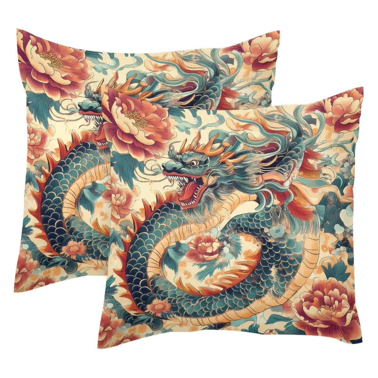 Housse de coussin velours doux dragon chinois 50x50 de qualité premium et finitions soignées