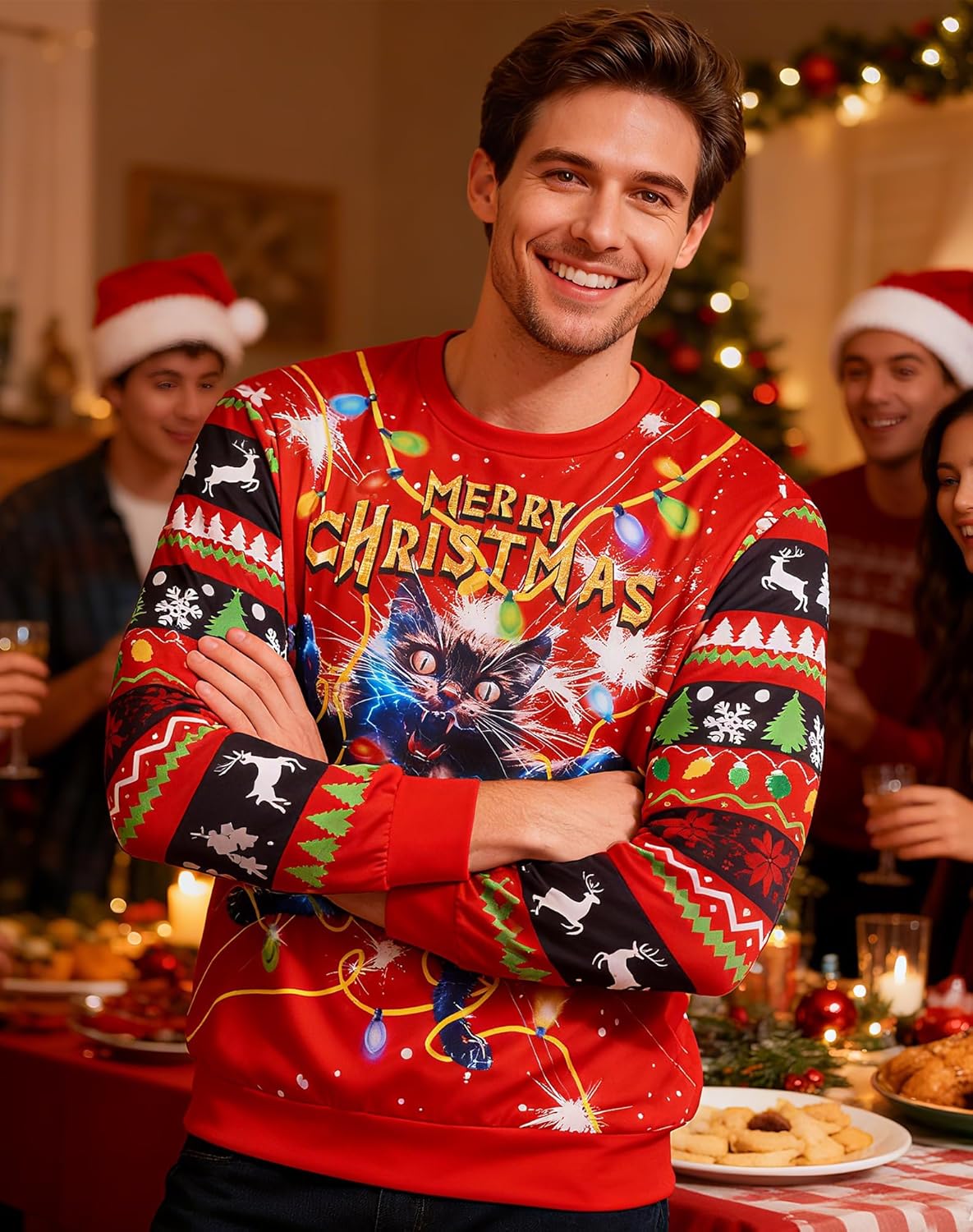 uideazone Mens Ugly Christmas Sweatshirts Funny 3D Graphic Long Sleeve Pullover Shirts - Image 2