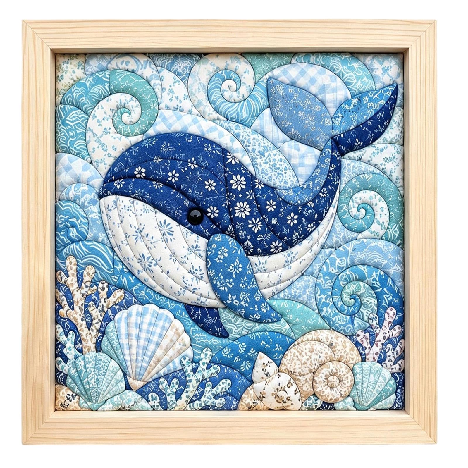 DIY No-Sew Ocean Kinusaiga Fabric Art Kit,Mosaic Kits for Adults，Whale