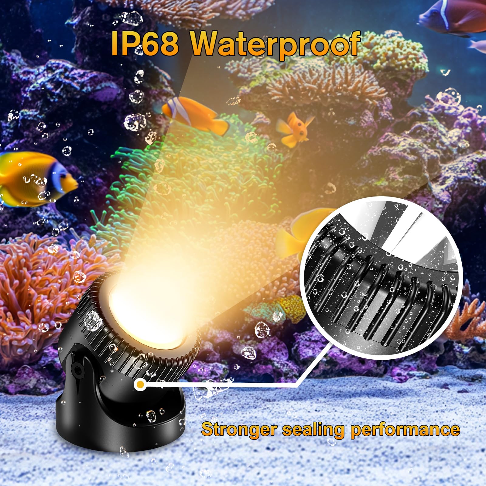 POPOSOAP Luces de estanque, luces de estanque, 4 en 1, blanco cálido, luces subacuáticas IP68, impermeables, focos LED para estanque, jardín, patio, fuente, piscina, decoración de cascada (4 faros)