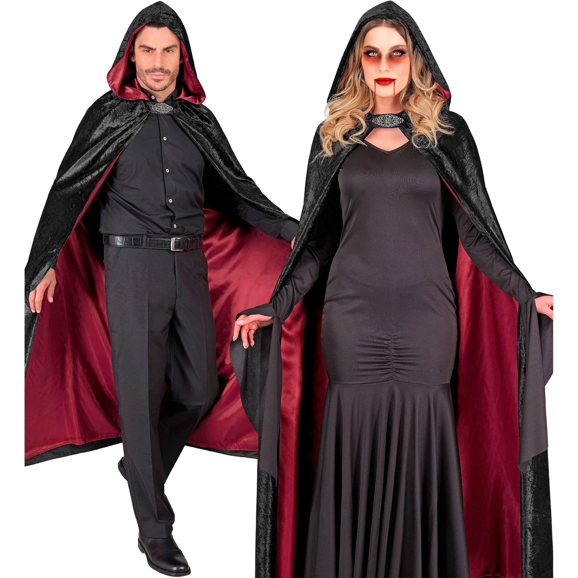 W WIDMANN MILANO Party Fashion - Adult Velvet Cloak 140cm Black Red Vampire Devil Costume Accessory