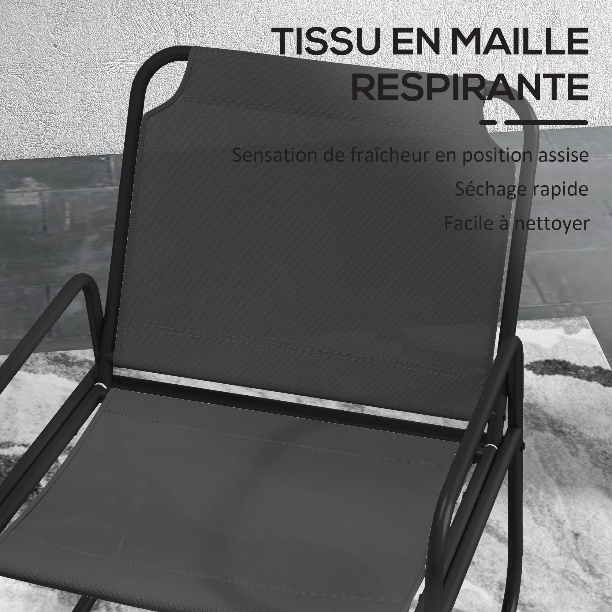 Outsunny Salon de Jardin 3 pièces, 2 fauteuils 1 table ronde, Acier, Tissu respirant, Gris