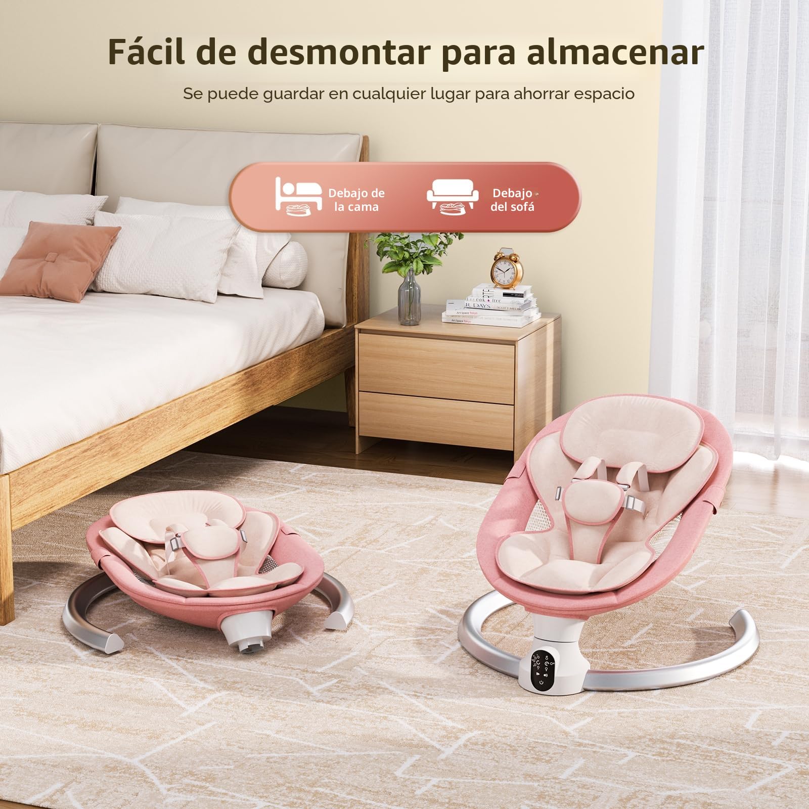 Hamaca bebé eléctrica,Mecedora Bebe electricapara Desde el nacimiento hasta los 9 meses, Bluetooth y distancia Control Silla Mecedora,5 modos de columpio,con arnés seguridad 5 puntos