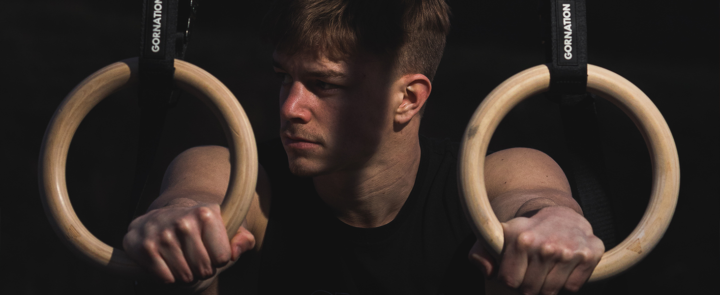 GORNATION Wooden Gymnastics Rings, Premium Gymnastics Rings for Calisthenics, Gymnastics, Fitness and Gym, Incl. Adjustable Straps, Training Videos and Storage Bag, Ideal for Home and Outdoor Training