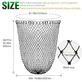 Dovesun Fishing Net Fish Landing Net Foldable Fishing Replacement Net for Freshwater Saltwater Fishing Net Replacement Netting Black Color Handle/Frame Not Included