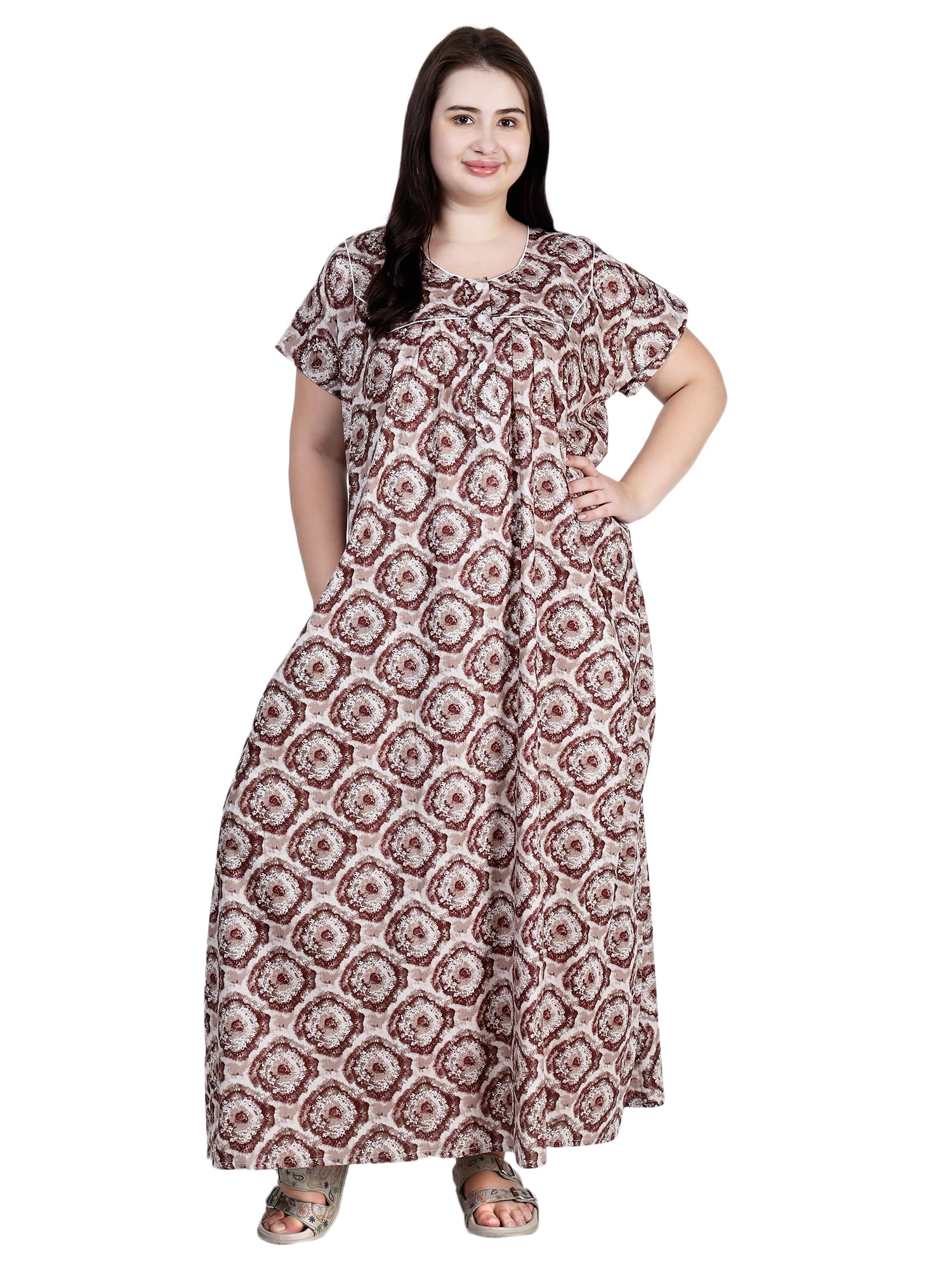 osf Women's Printed Cotton Floral Maxi Round Neck Full Length Nightwear Night Gown Nighty (Pack of 1, NW0397)-picture-42