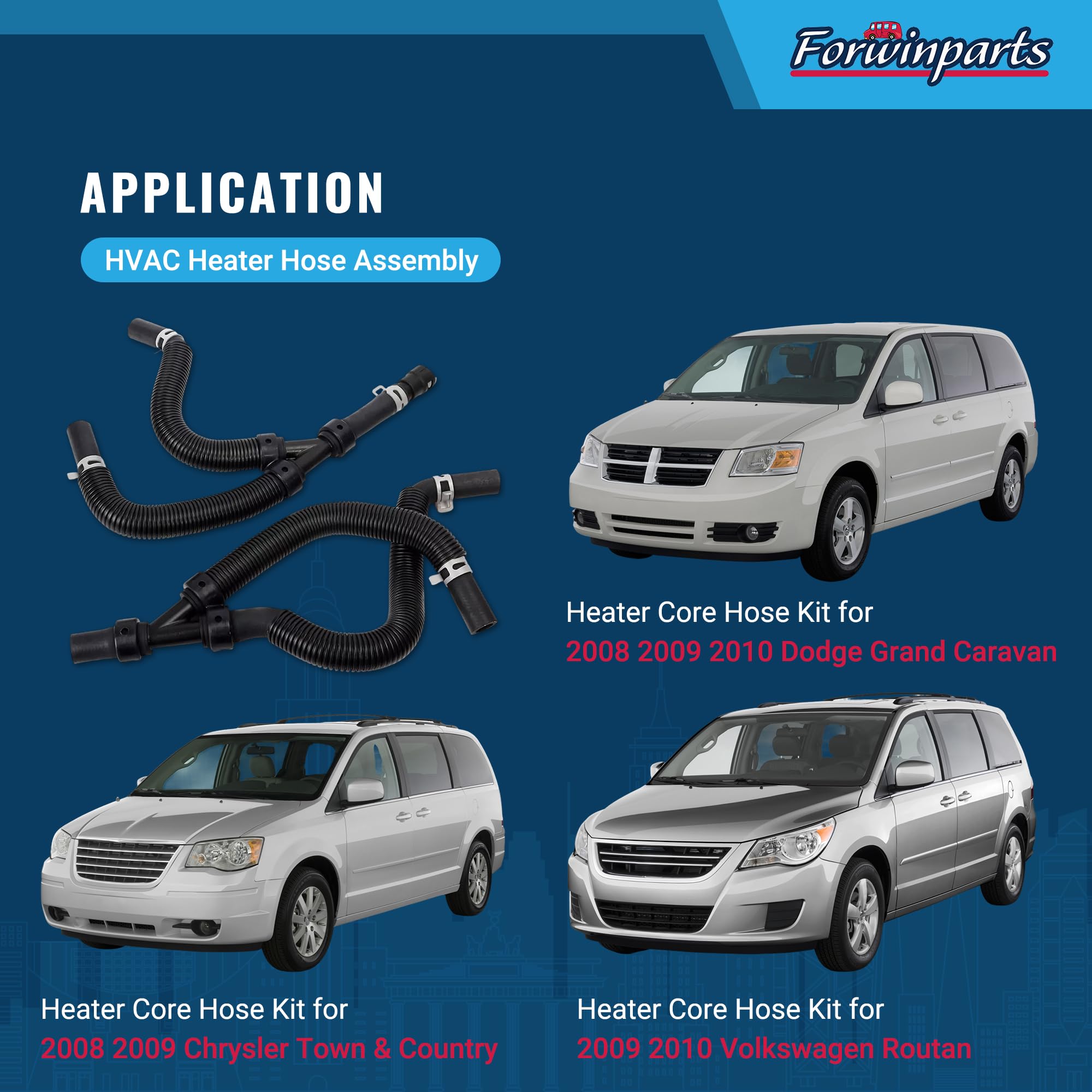 Forwinparts 626-307 VW tuyau de chauffage pour 2008 2009 2010 Volkswagen Dodge Grand Caravan Chrysler Town & Country Routan 4677603AB 4677603AC