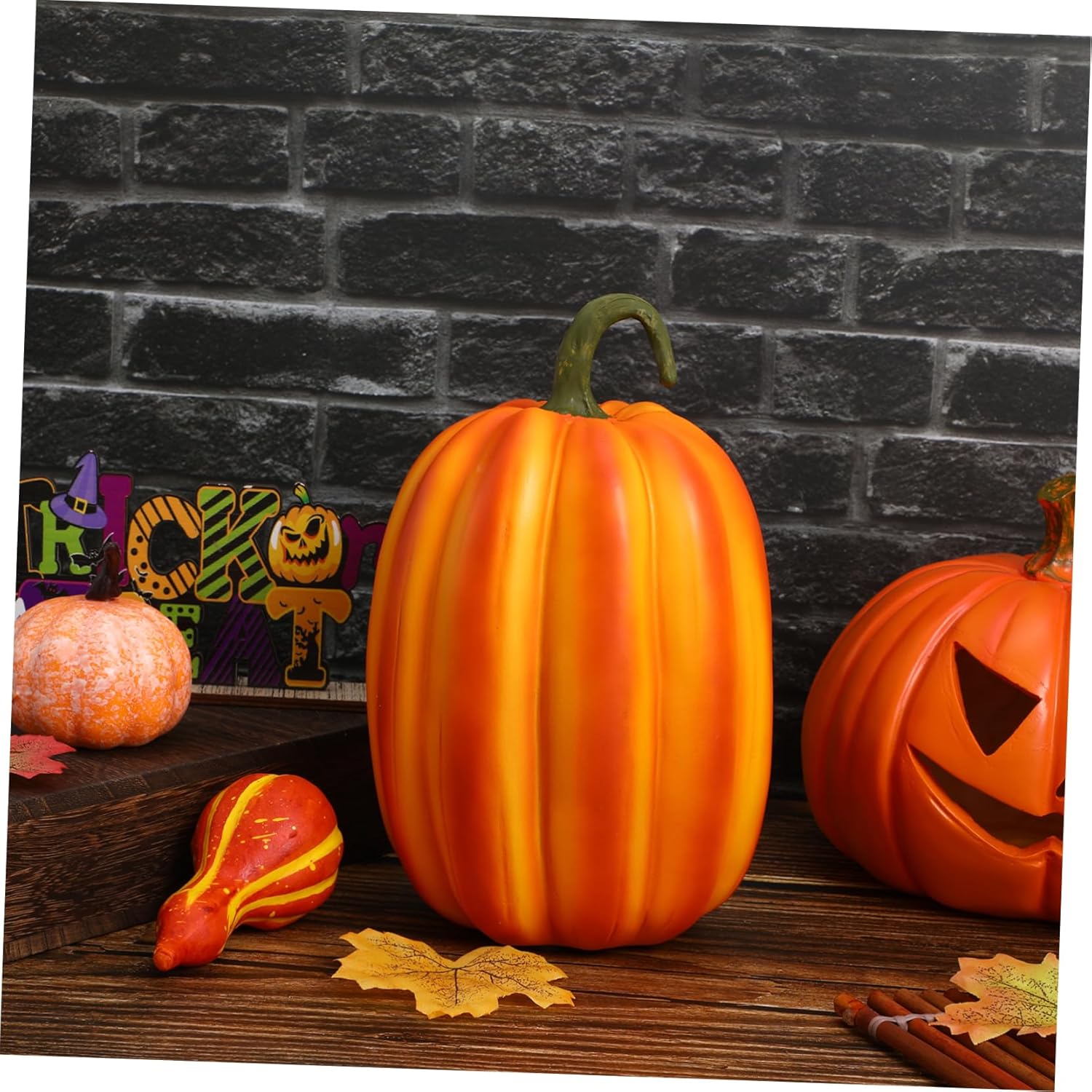 Toyvian Stylish Resin Pumpkin Decoration for Halloween Autumn Home Decor Unique Orange Desktop Ornament for Festive Celebrations and Parties