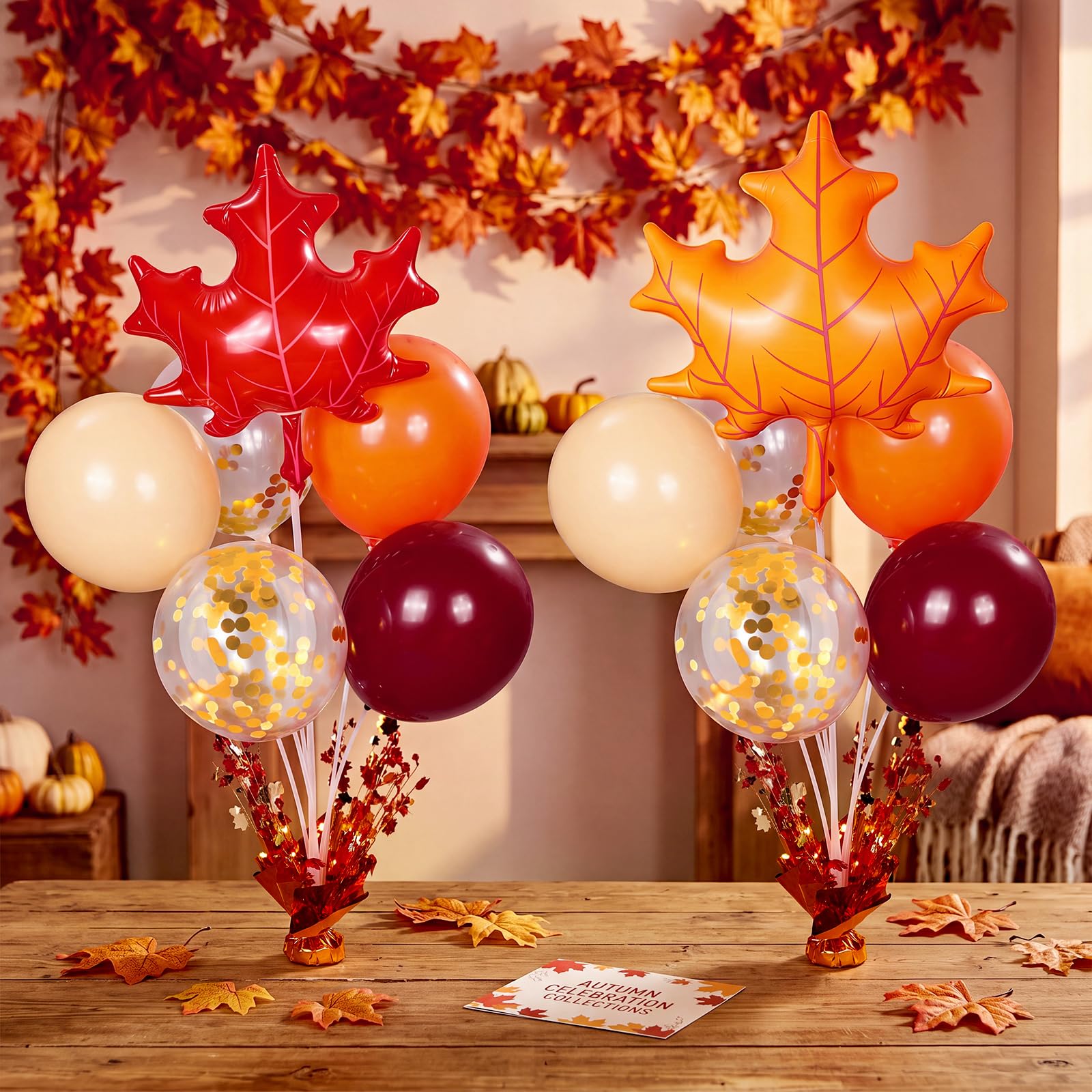 Civaner Juego de 6 soportes para globos de fiesta con hojas de arce otoñales, multicolor