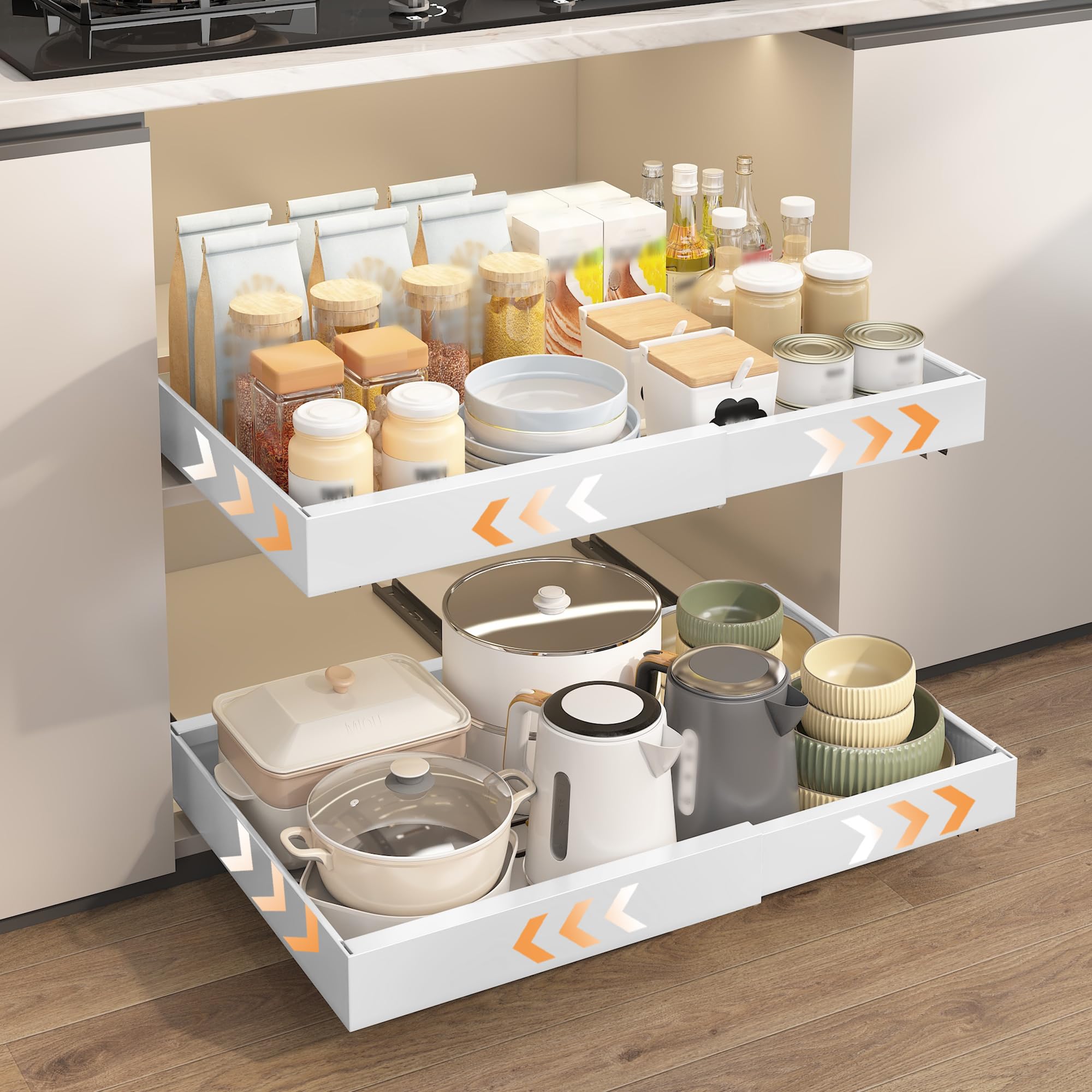 Cajones deslizantes de cocina OUUTMEE para un almacenamiento cómodo y sin taladros