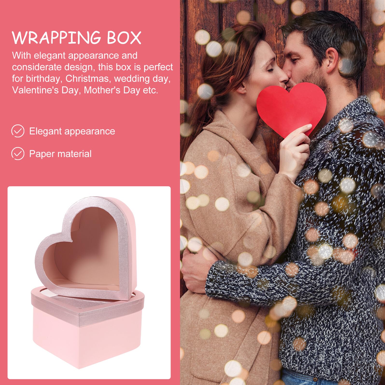 ibasenice Herzförmige Geschenkbox Blumenverpackung mit Transparentem Fenster 2 Stück Rosa Blumenschachtel für Valentinstag Muttertag Weihnachten