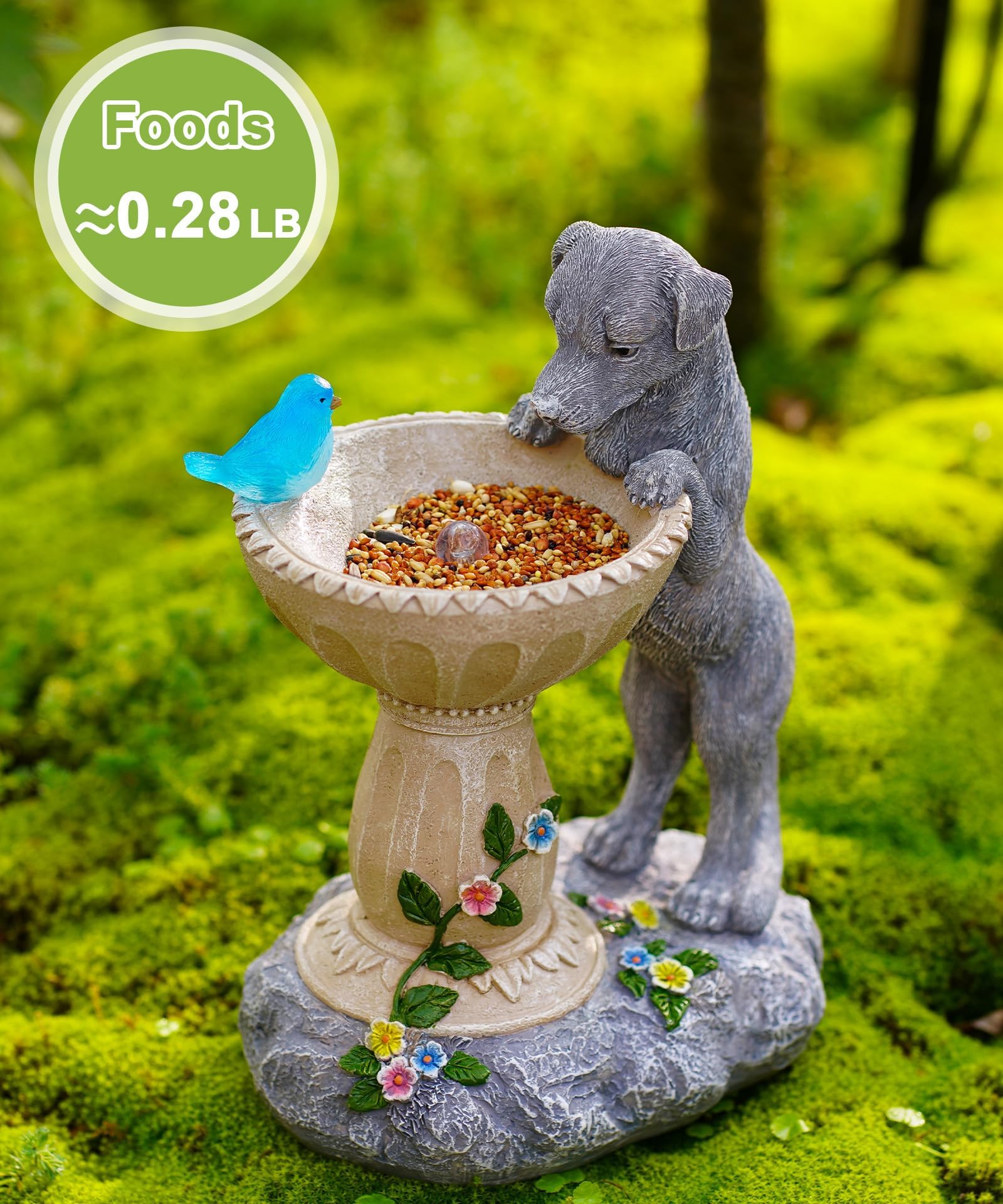Solar Hund Figuren mit Solar Vogelleuchten Deko für Außen：Lustige Hunde Gartendeko Hundebesitzer Geschenk für Frauen Mama - Wasserdicht Deko für Garten Balkon Terrasse