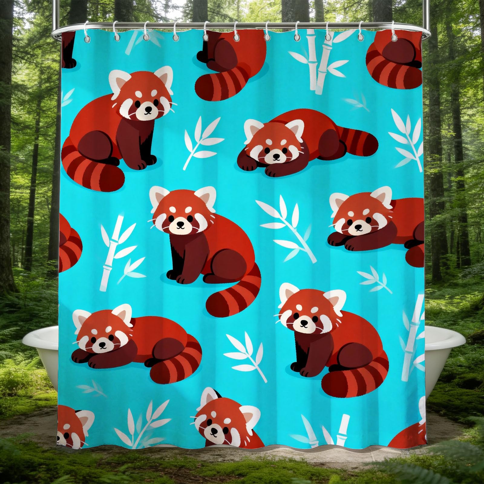 Hongduo 3D Little Panda Shower Curtain for Stalls Bathtubs Cartoon Bathroom Decor Shower Curtain Set Polyester Fabric Waterproof 180x180cm/71X71 Inch with Hooks