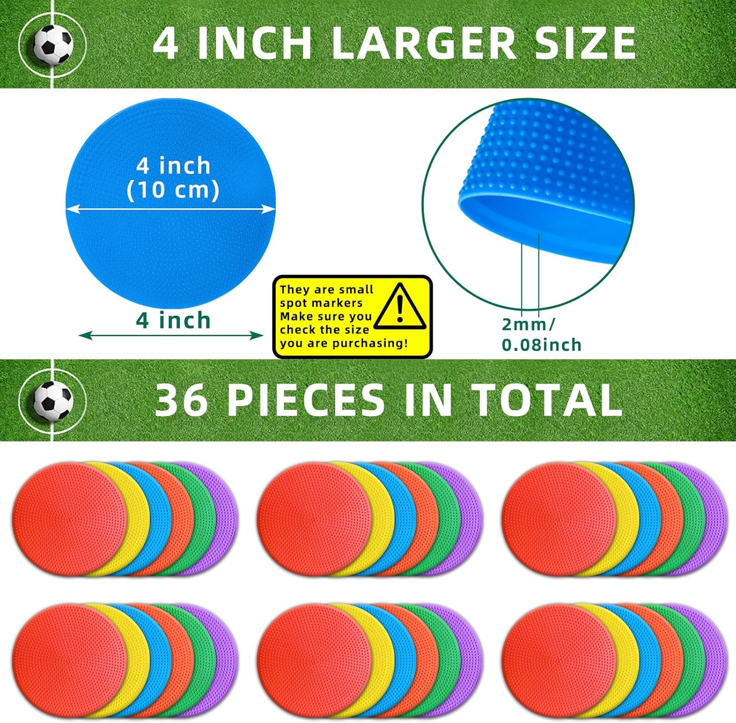 Poly Spot Markers 4 inch/9 inch Non-Slip Rubber Agility Training Markers Floor Dots Flat Field Cones for Football, Soccer, Basketball, School Exercise Drills, Dance Practice