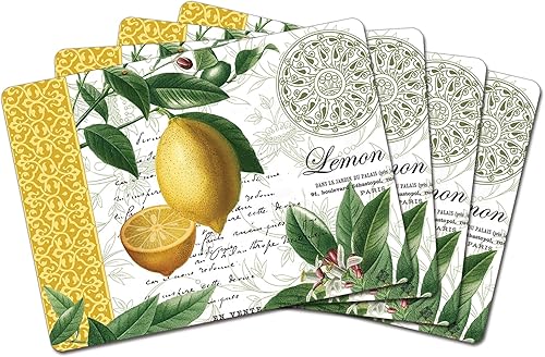 Citron - Manteles individuales decorativos de tablero rígido con parte trasera de corcho, paquete de 4, fabricados en los Estados Unidos, tolerantes