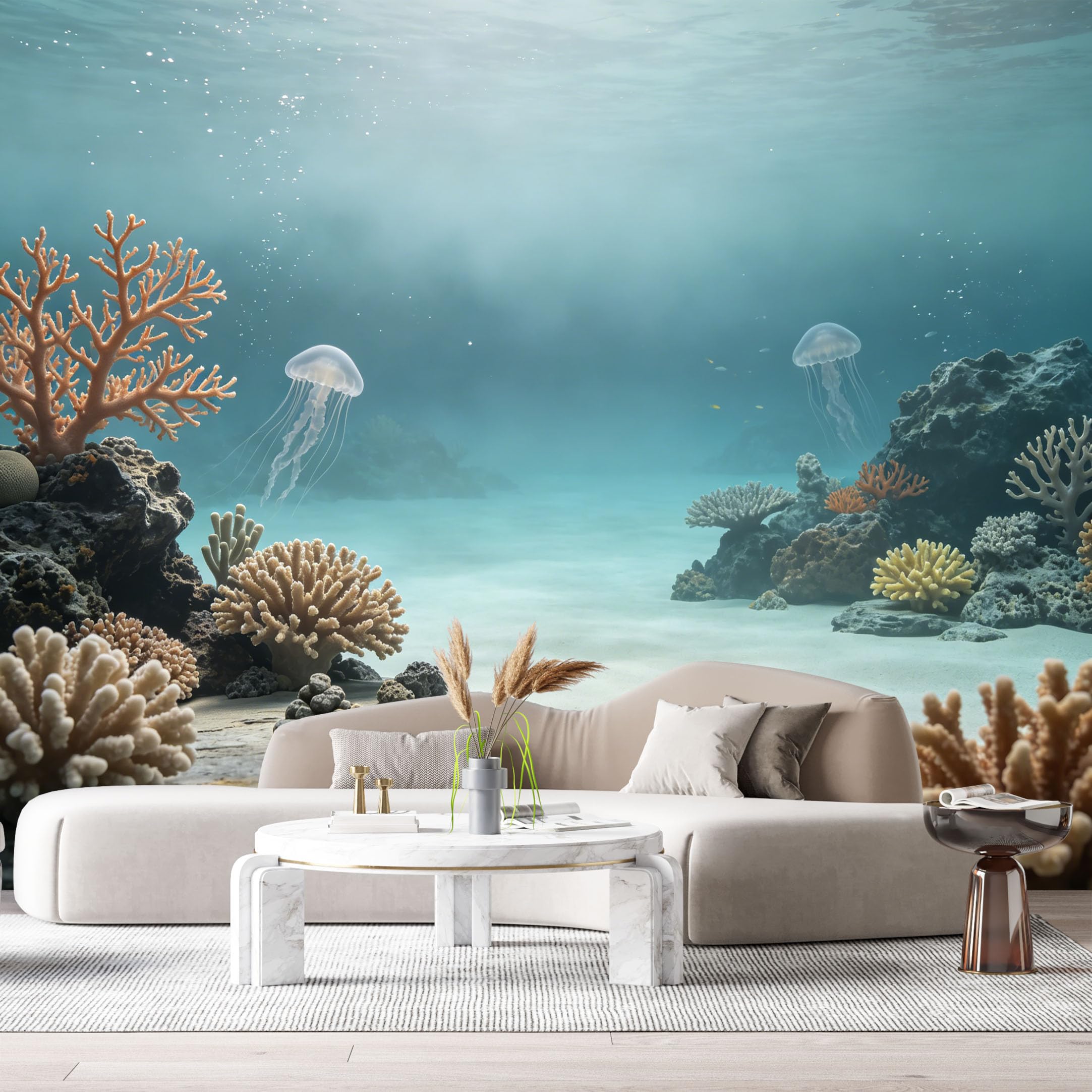 Custom Size Wall Murals Ocean Marine Jellyfish Underwater Coral Reef 3D SelfAdhesiveWall Fabric Removable Wallpaper Wall Decor for Living Room Bedroom Bathroom