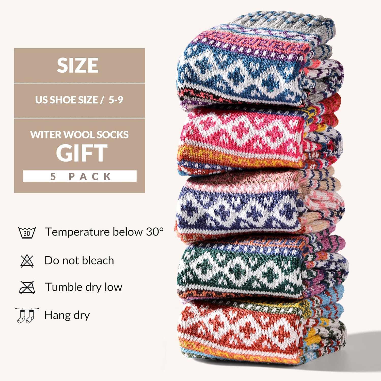 Premillow Wool Socks for Women - Womens Wool Socks Winter Sock for Women Men Warm Thick Knit Soft Vintage Casual Crew Sock