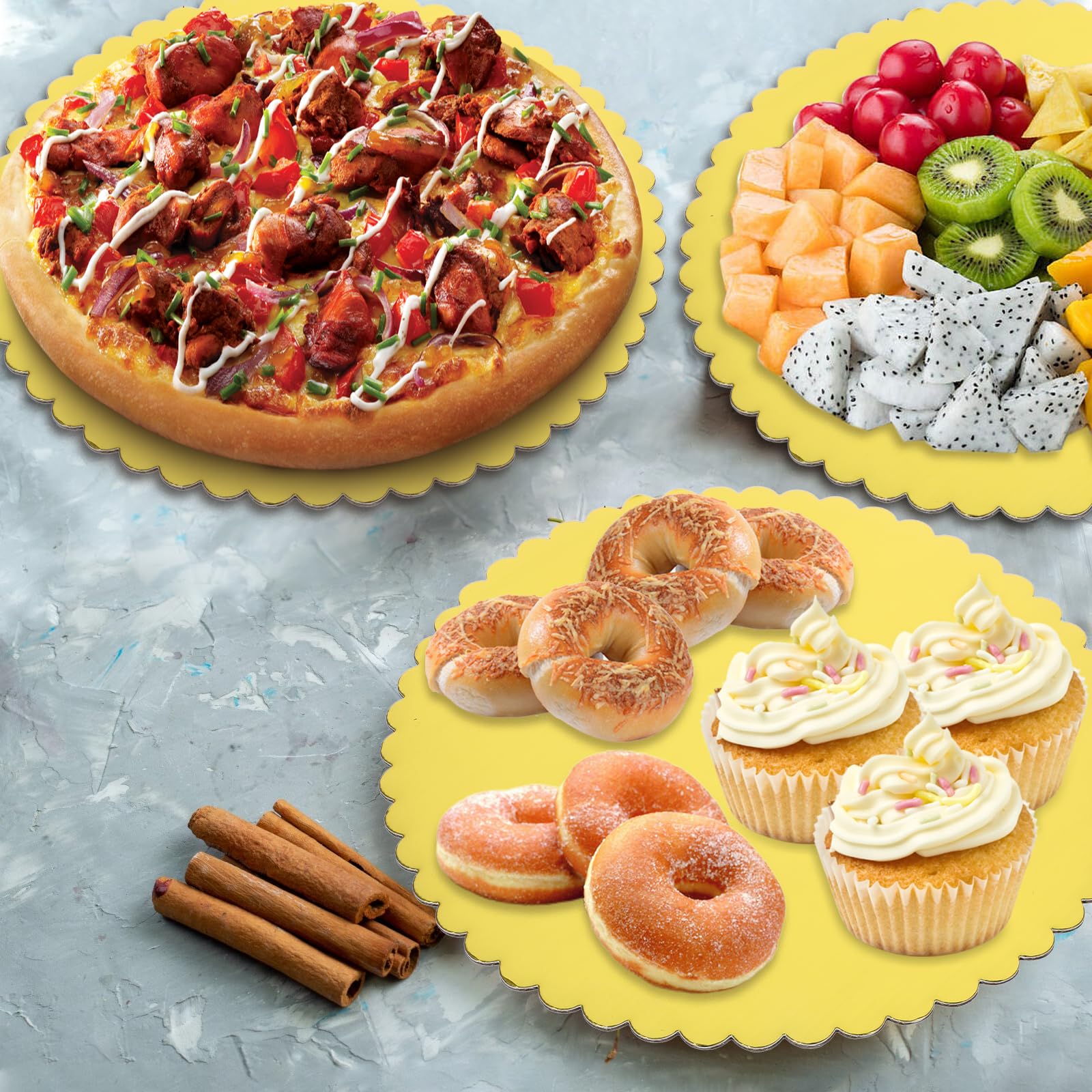 DIVINA VITAE Paquete de 50 tablas redondas para tartas de 12 pulgadas, redondas, doradas, de cartón corrugado, para decoración de pasteles