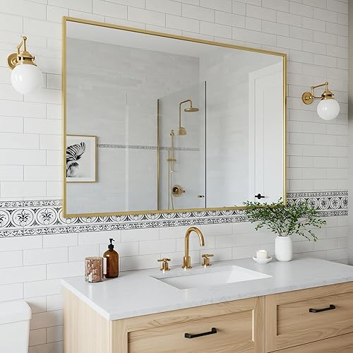 Miniatura 137 de Espejo de baño dorado naranja de 30 x 30 pulgadas para pared, espejo rectangular rectangular con marco de aluminio, moderno grande para dormitorio