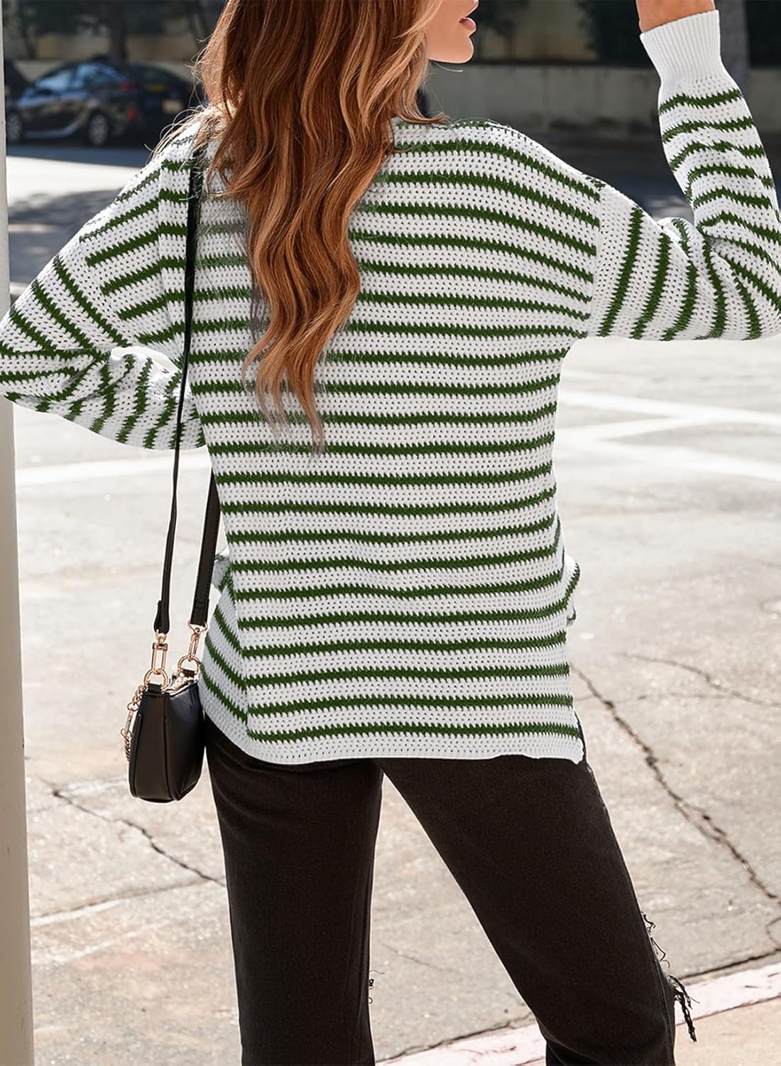 Dokotoo Sweaters for Women Crewneck Long Sleeve Striped Color Block Loose Knit Pullover Sweater Tops - Image 2