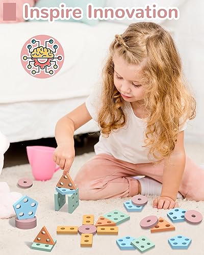 Miniatura 4 de Juguetes Montessori para niños y niñas de 1, 2, 3 años, juguetes de clasificación y apilamiento de madera para niños pequeños de 1 a 3, 1 2 años,