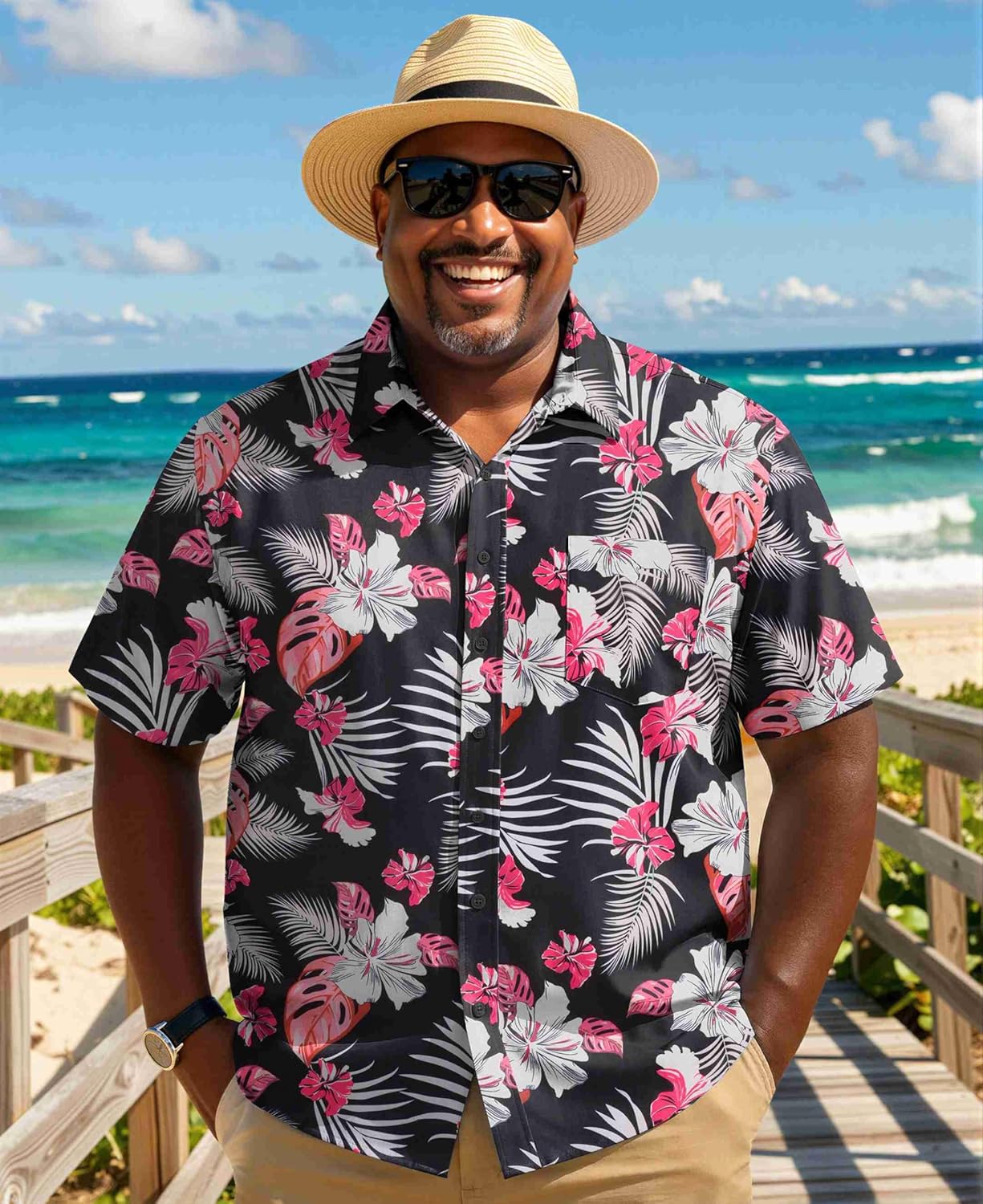 COOFANDY Big and Tall Men's Hawaiian Shirts Short Sleeve Tropical Floral Button Down Shirt Casual Summer Beach Shirts - Image 2
