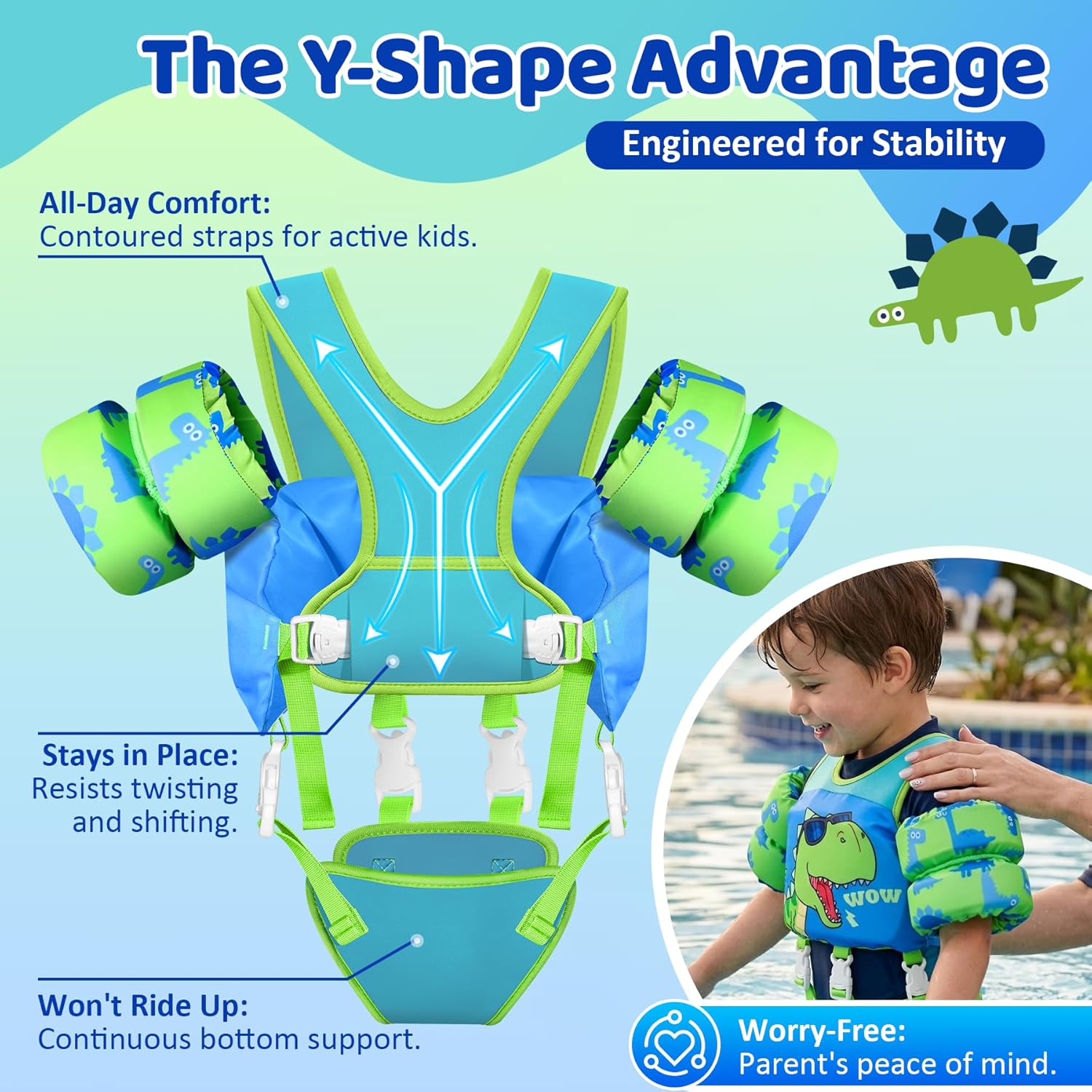 Vvinca Toddler Swim Vest 22-66 lbs, Swim Trainer for Boys Girls with Anti-Chafe Crotch Strap, Floaties for Kids 2-6 Years Old